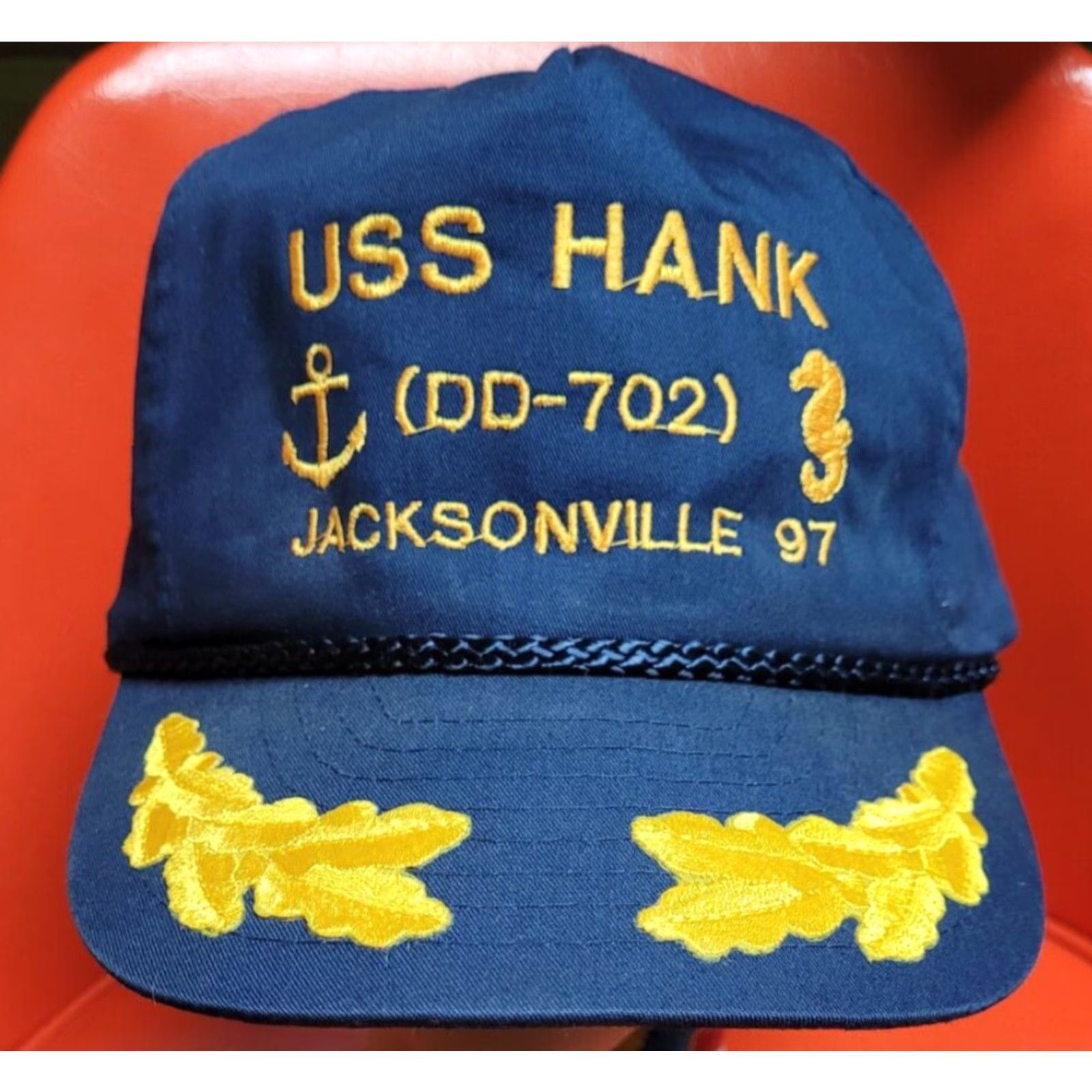 Vintage VINTAGE USS HANK DD-702 Jacksonville 97 US Navy Ship WWII Baseball Hat Cap NICE Veteran Cap Men One Size Blue Navy Adjustable Cotton Polyester Size ONE SIZE - 2 Thumbnail