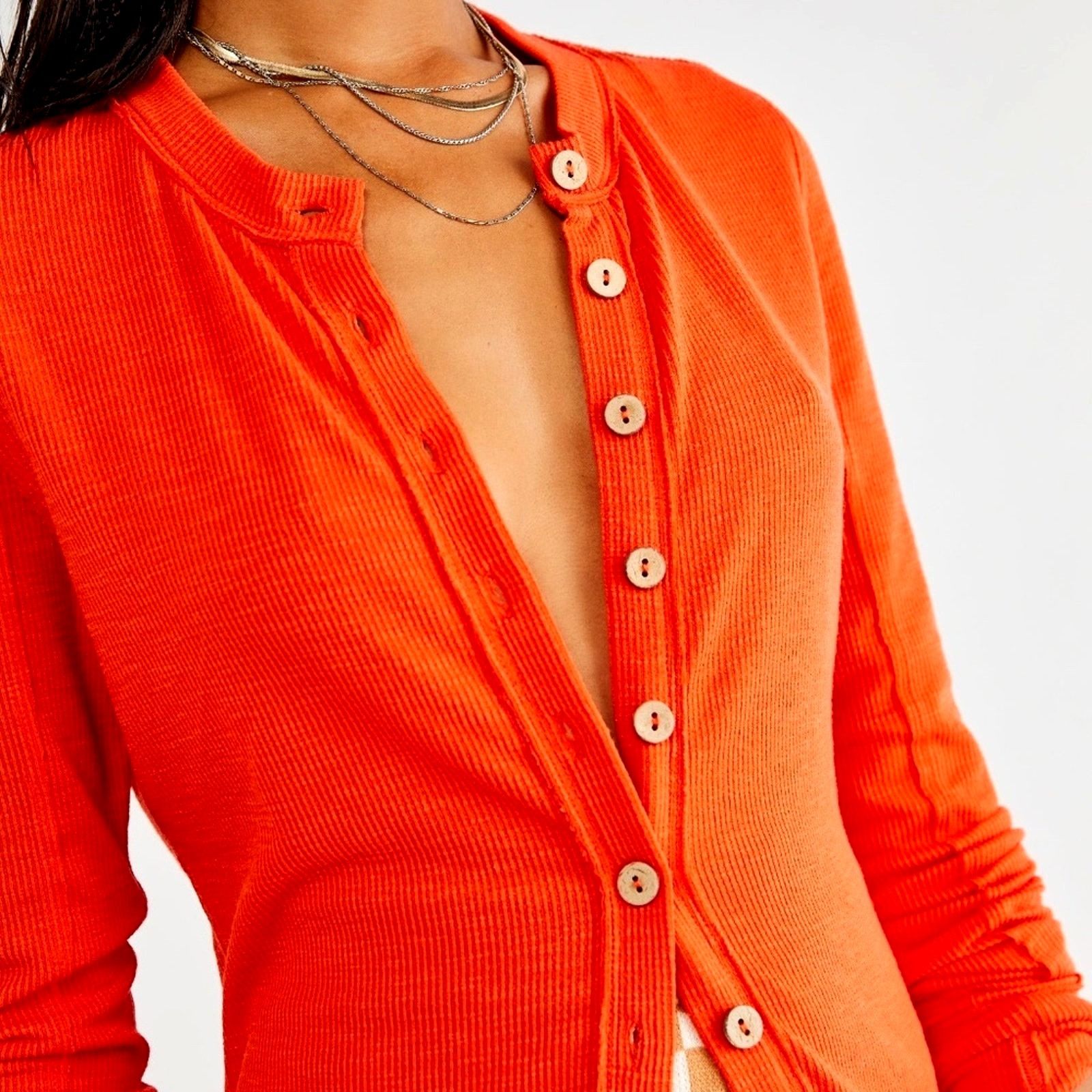 Free People Free People Gia Cardigan Neon Orange XS (fits like a S/M) Size XS / US 0-2 / IT 36-38 - 4 Thumbnail