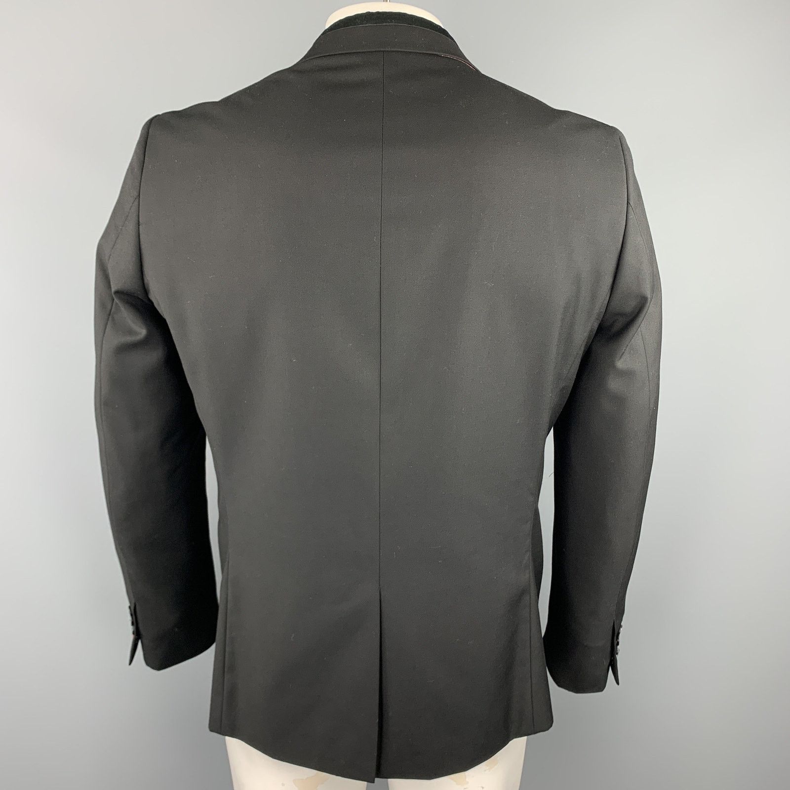 Ben Sherman Size L Black Solid Polyester Blend Peak Lapel Sport Coat Size 42R - 5 Thumbnail