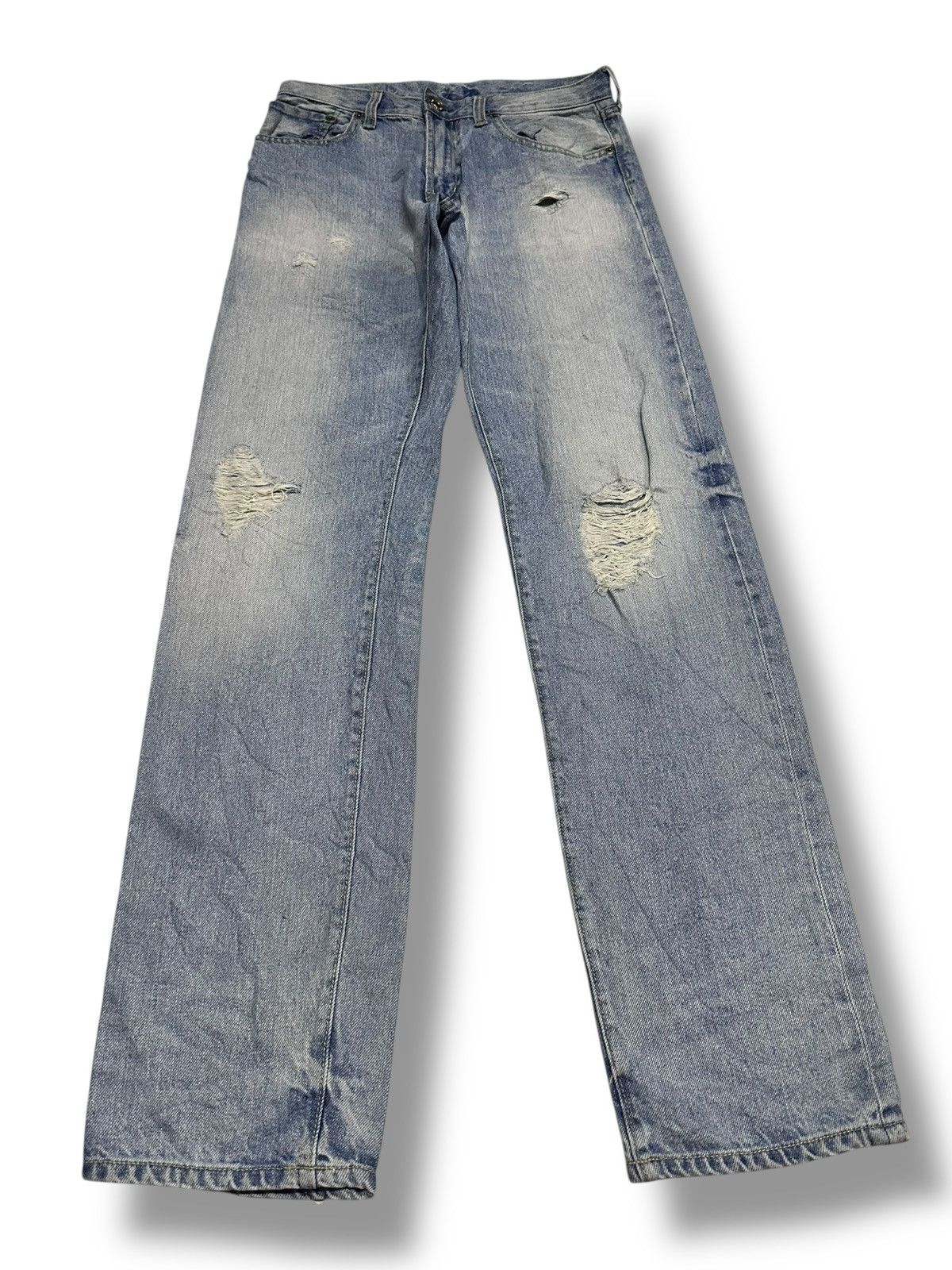 GU × Japanese Brand GU Distressed Slim Jeans Faded Wash Size US 31 - 1 Thumbnail
