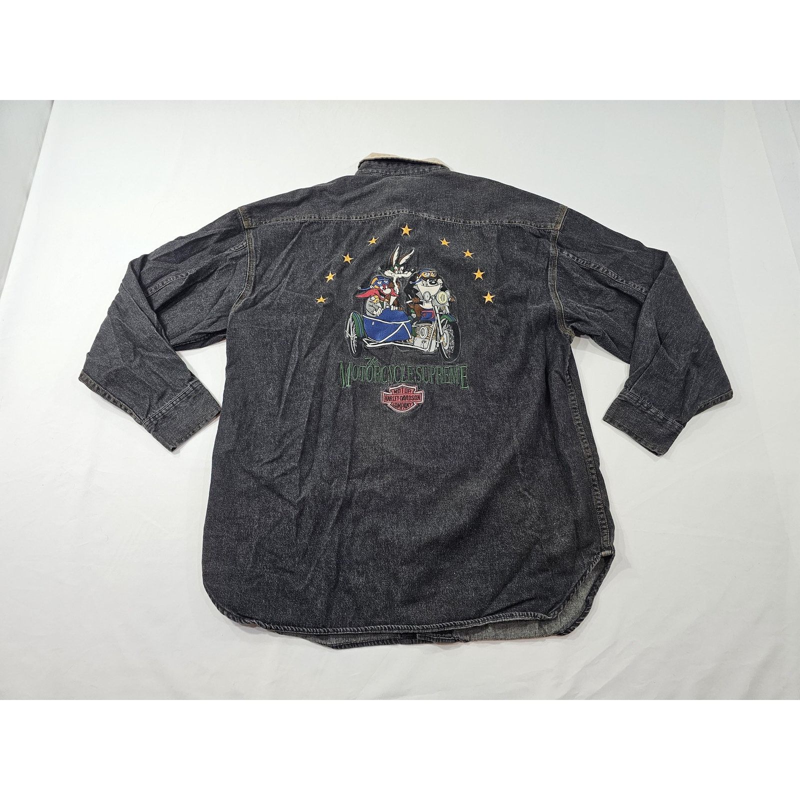 Acme Clothing Harley Davidson Taz Yosemite Sam Denim Shirt Looney Tunes Size US XL / EU 56 / 4 - 2 Thumbnail