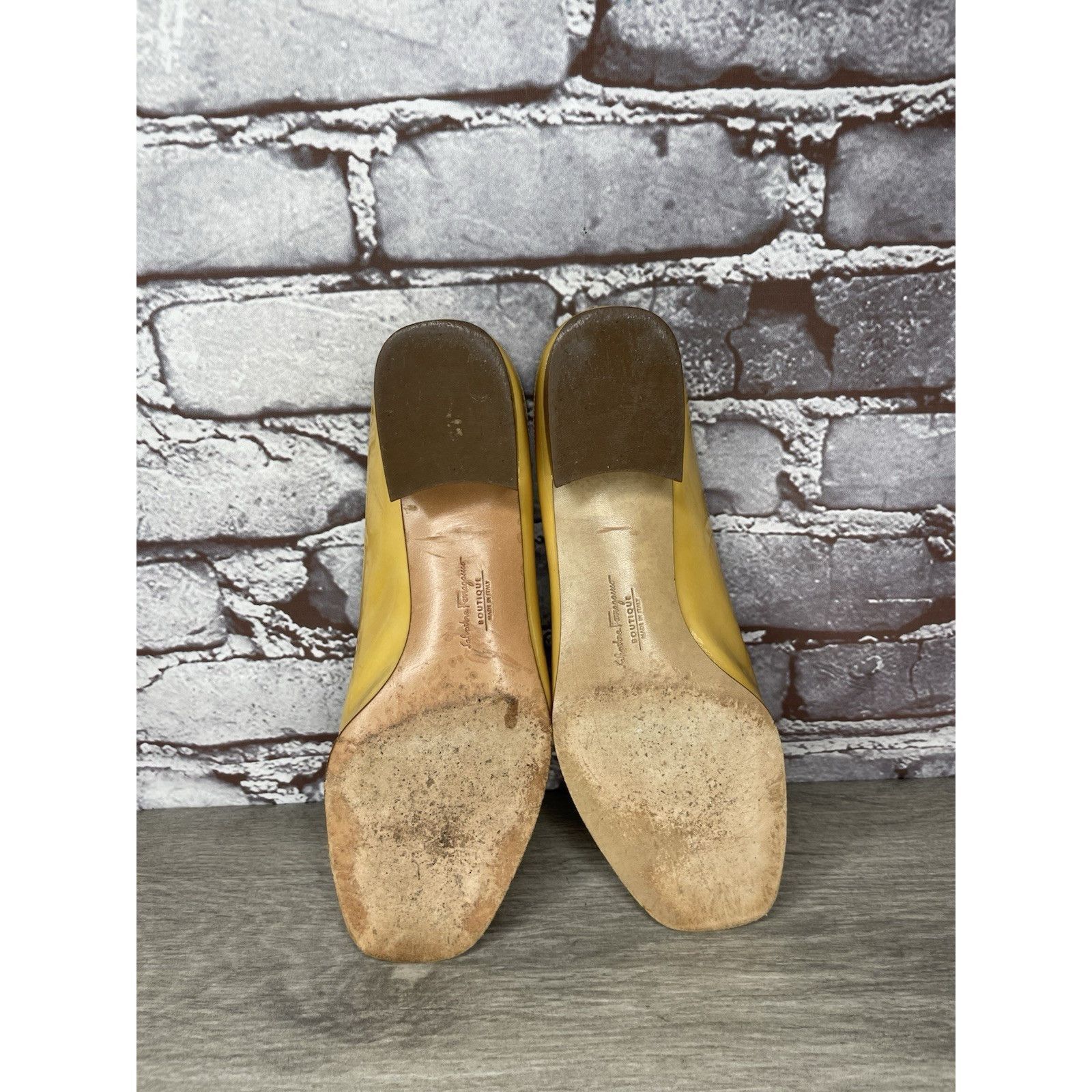 Salvatore Ferragamo Salvatore Ferragamo Yellow Patent Leather Slip On Heel Shoes Size US 7.5 / IT 37.5 - 9 Thumbnail
