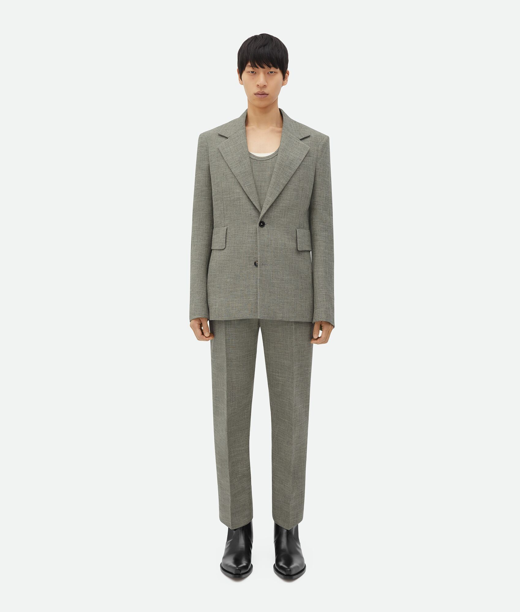 Bottega Veneta o1n1vont1224 Curved Sleeves Wool Jacket in Grey Size US L / EU 52-54 / 3 - 1 Thumbnail