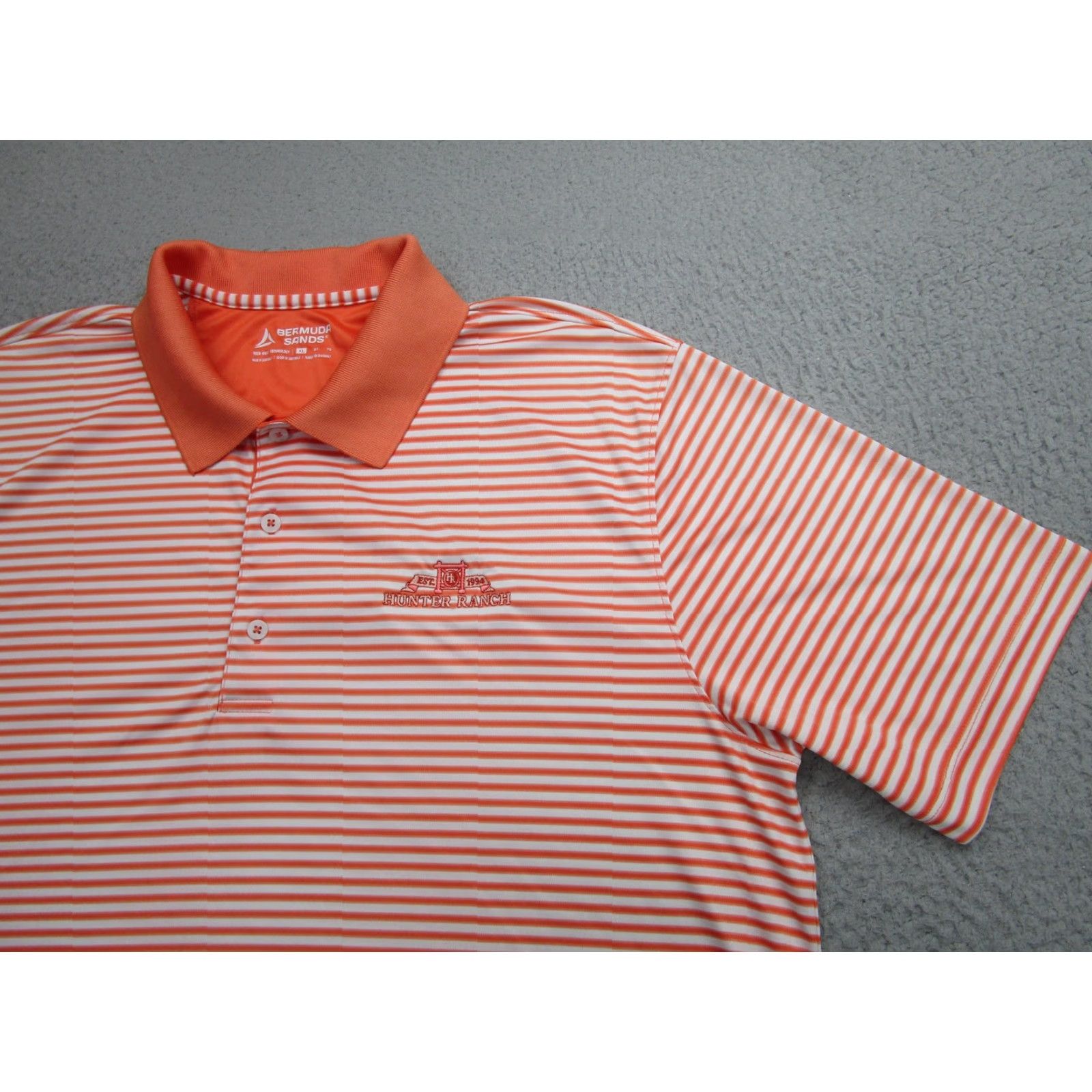 Vintage Bermuda Sands Polo Shirt Mens XL Orange White Striped Golf Wicking Hunter Ranch Size US XL / EU 56 / 4 - 2 Thumbnail