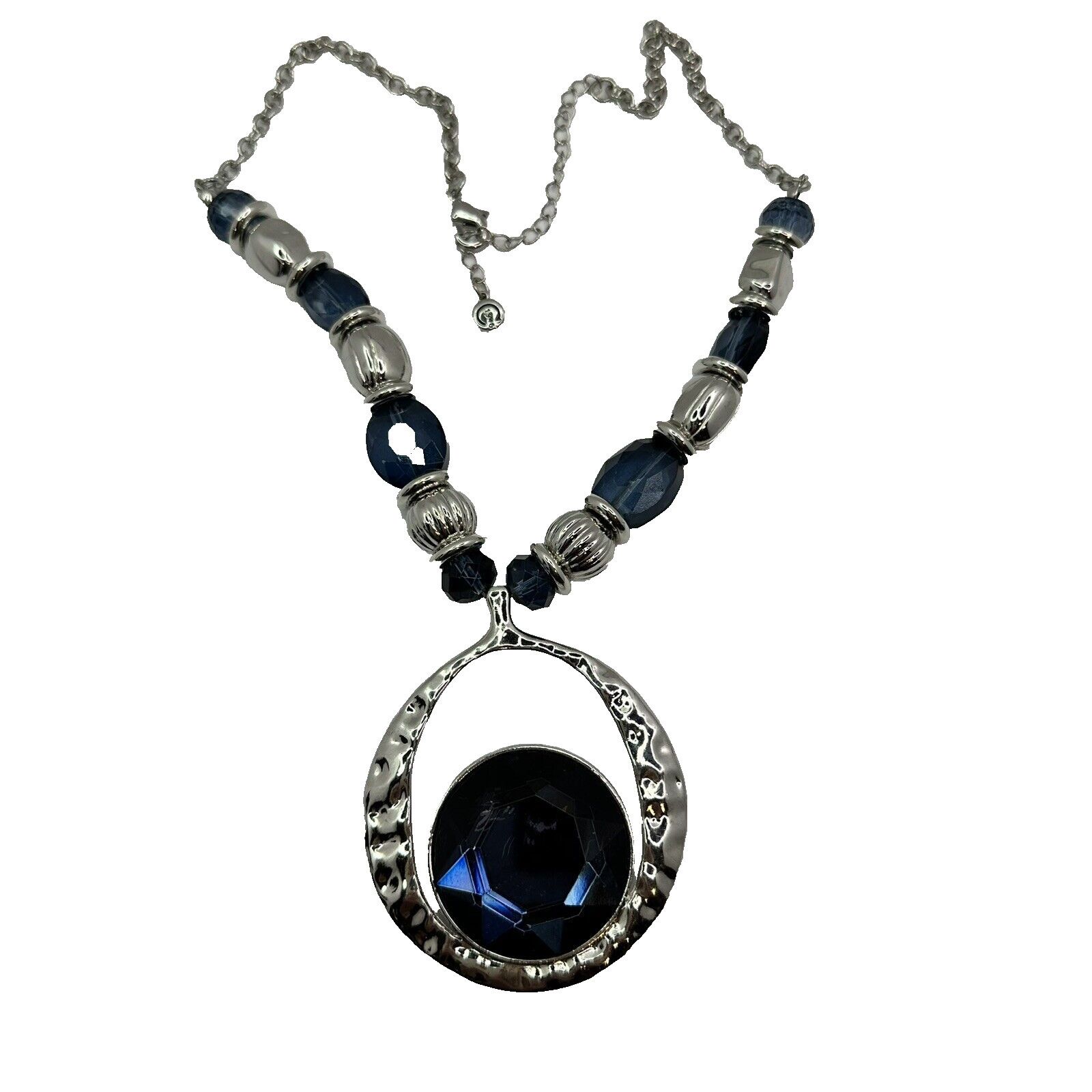 Other C 1946 Signed VTG Statement Necklace SilverChain Cobalt Blue Size ONE SIZE - 3 Thumbnail
