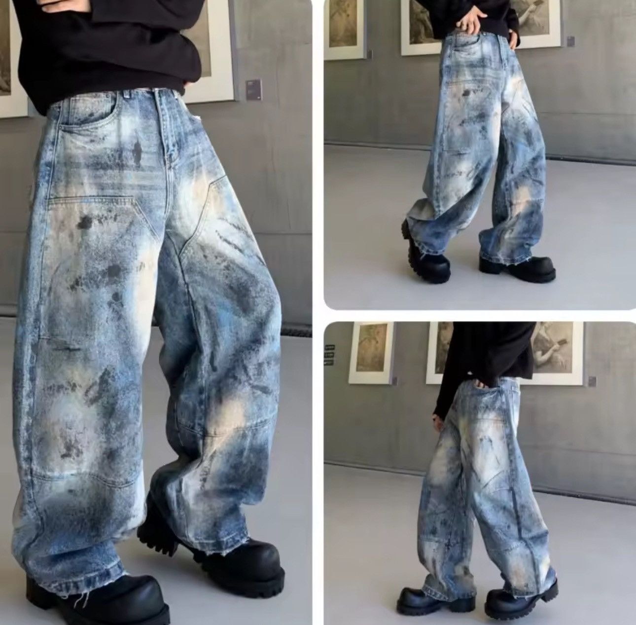 Jean Trendy Baggy Printed Streetwear Straight Washed Jeans Size US 32 / EU 48 - 3 Thumbnail