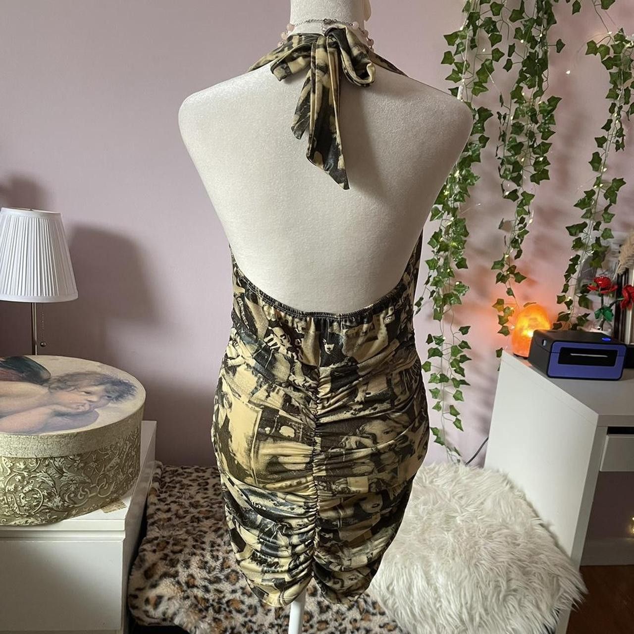 Vintage Y2K printed & ruched halter neck bodycon mini dress Size L / US 10 / IT 46 - 2 Thumbnail