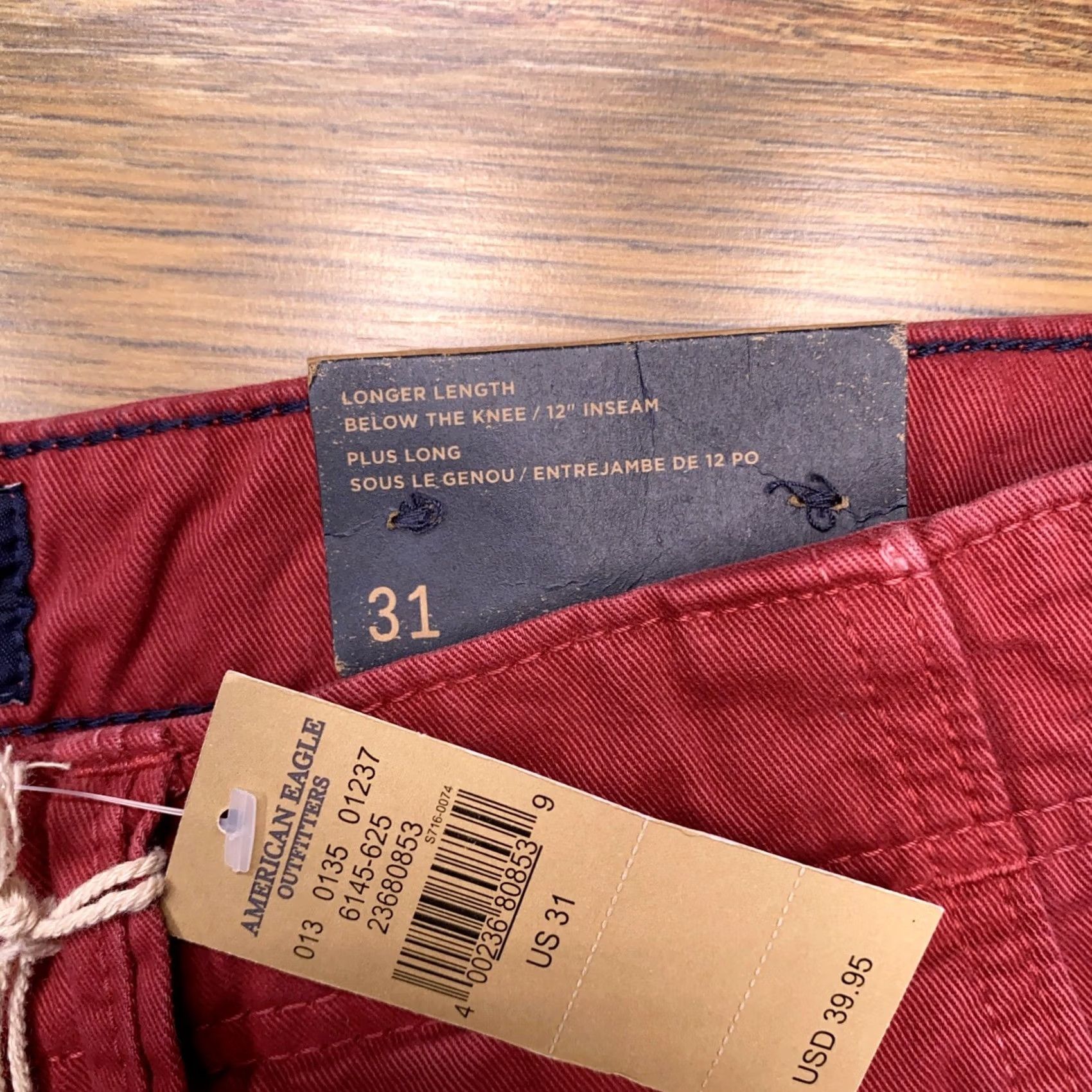 American Eagle Outfitters American Eagle Chino Short Adult 31 Red Mens New Longer Length Size US 31 - 4 Thumbnail