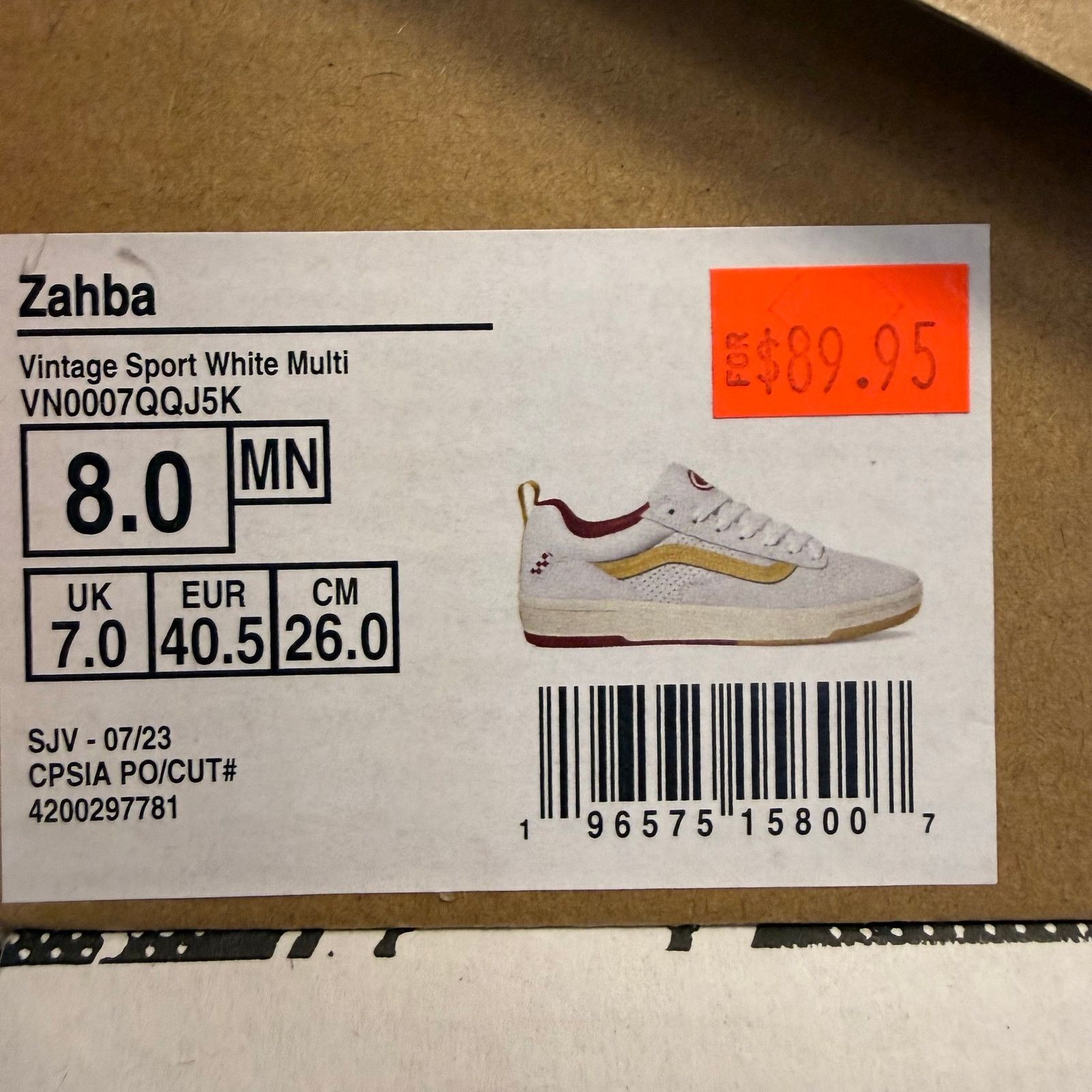 Vans VANS MEN'S 8 ZAHBA VINTAGE SPORT WHITE RED SUEDE MESH NIB Size US 8 / EU 41 - 4 Thumbnail