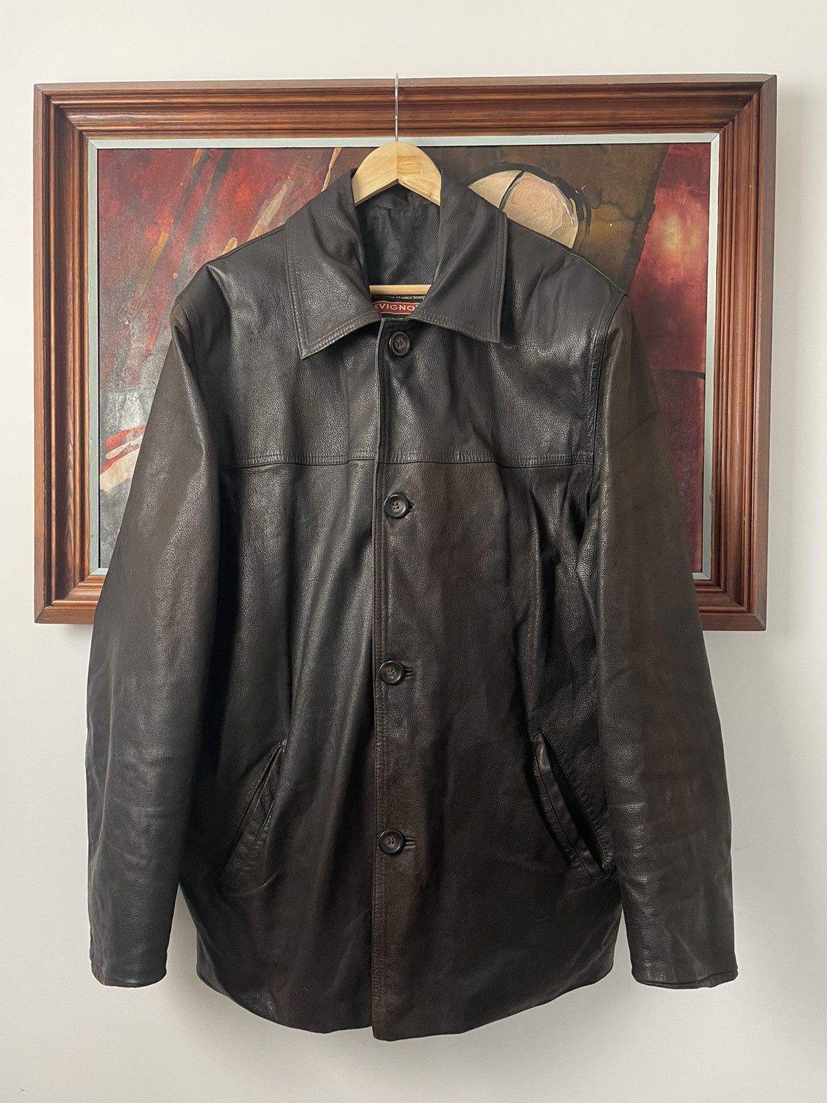 image of Vintage Genuine Real Leather Jacket Coat Cloak Hype in Black Brown, Men's (Size XL)