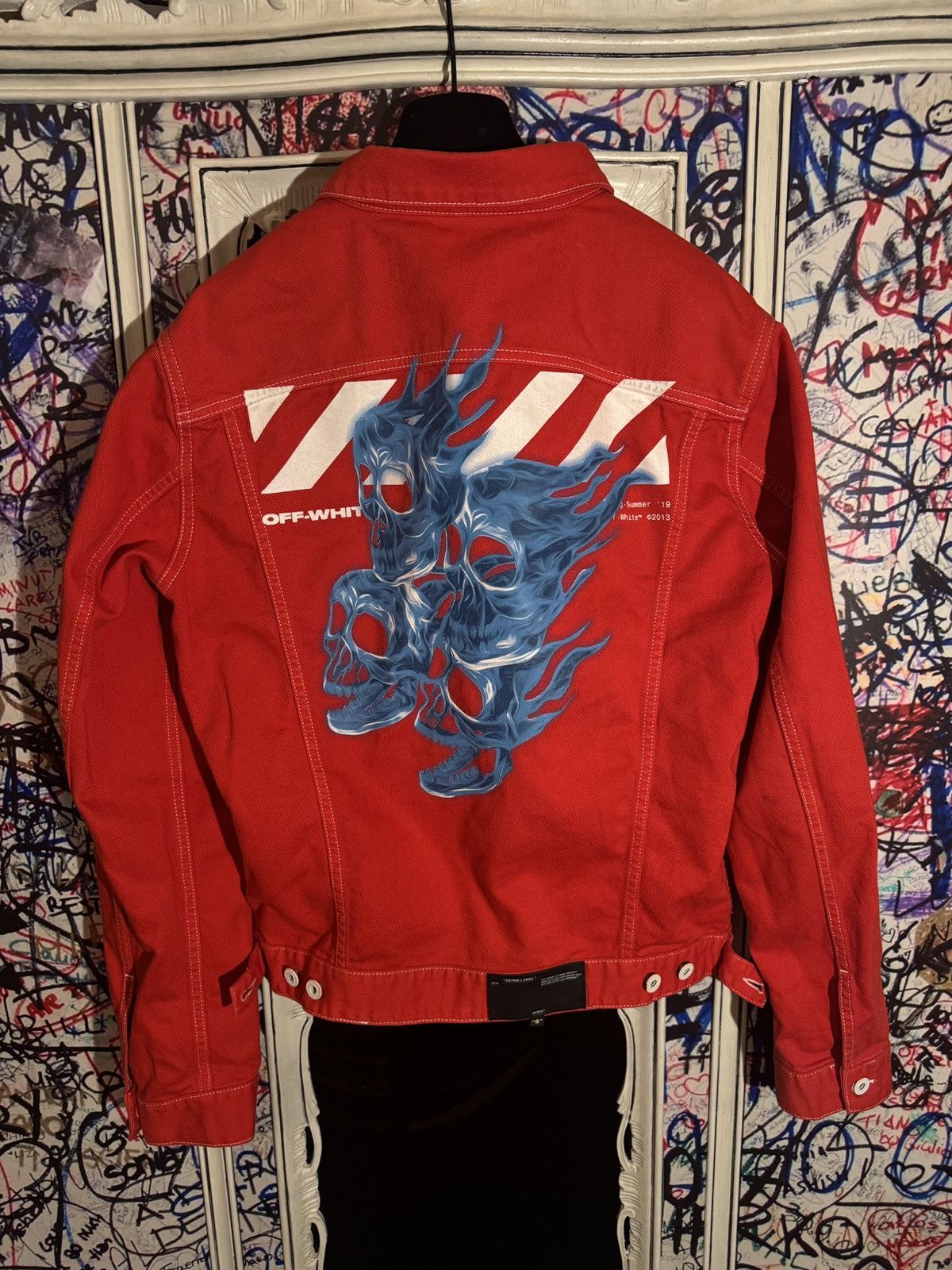 Off-White Off White Jeans Jacket SS19 Blue Skull Backrpint Size US XL / EU 56 / 4 - 1 Thumbnail
