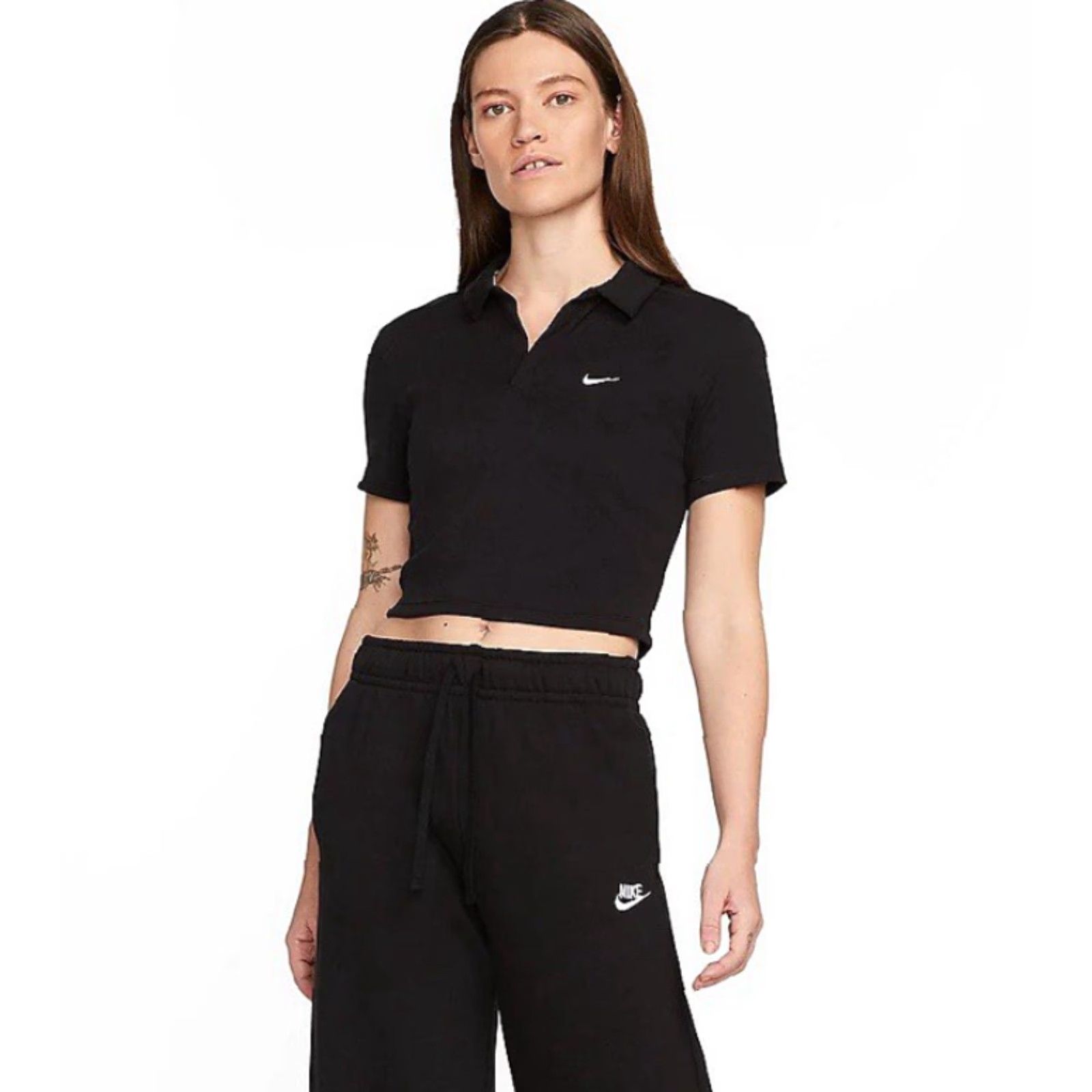 Nike Nike Womens Polo Shirt Cropped Short Sleeve Black Slim S1S US? Size S / US 4 / IT 40 - 2 Thumbnail