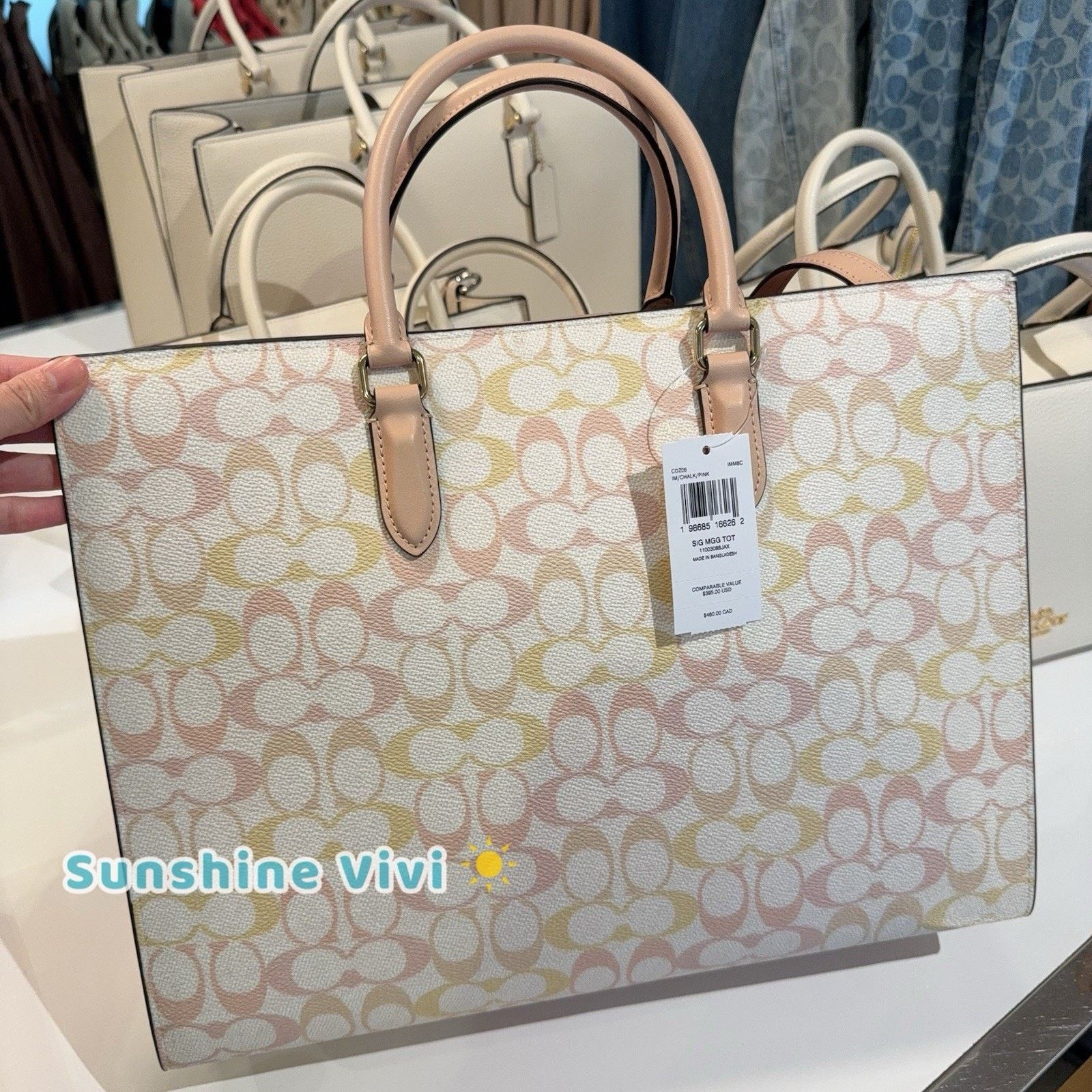 Coach NWT Coach Maggie Tote Bag Pretty Signature Chalk/Pink CDZ06 Size ONE SIZE - 7 Thumbnail