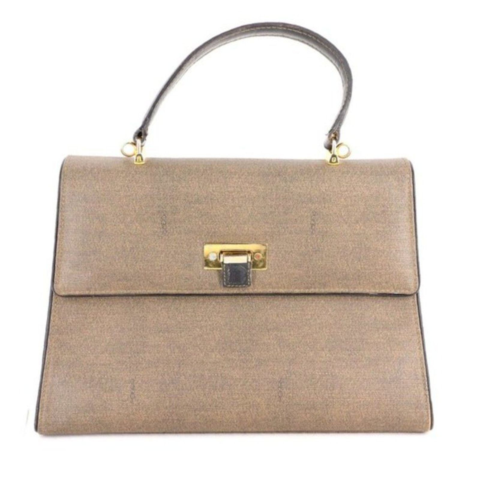 Vintage FENDI Oatmeal Coated Canvas Logo Top Handle Handbag