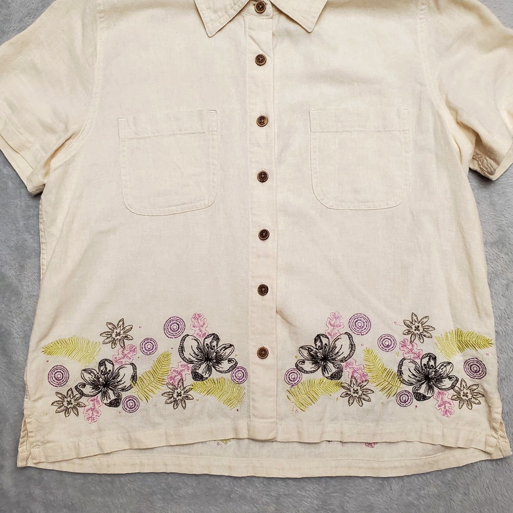 Vintage VINTAGE Christopher Banks Shirt Womens M Beige Linen Blend Floral Embroidered Size M / US 6-8 / IT 42-44 - 3 Thumbnail