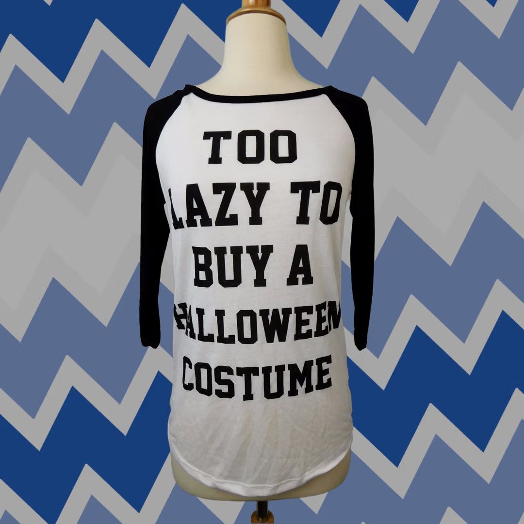 Vintage Freeze Too Lazy to Buy a Halloween Costume 3/4 Sleeve Raglan T-Shirt White XL Womens Halloween Graphic Tee Shirt Size XL / US 12-14 / IT 48-50 - 1 Thumbnail