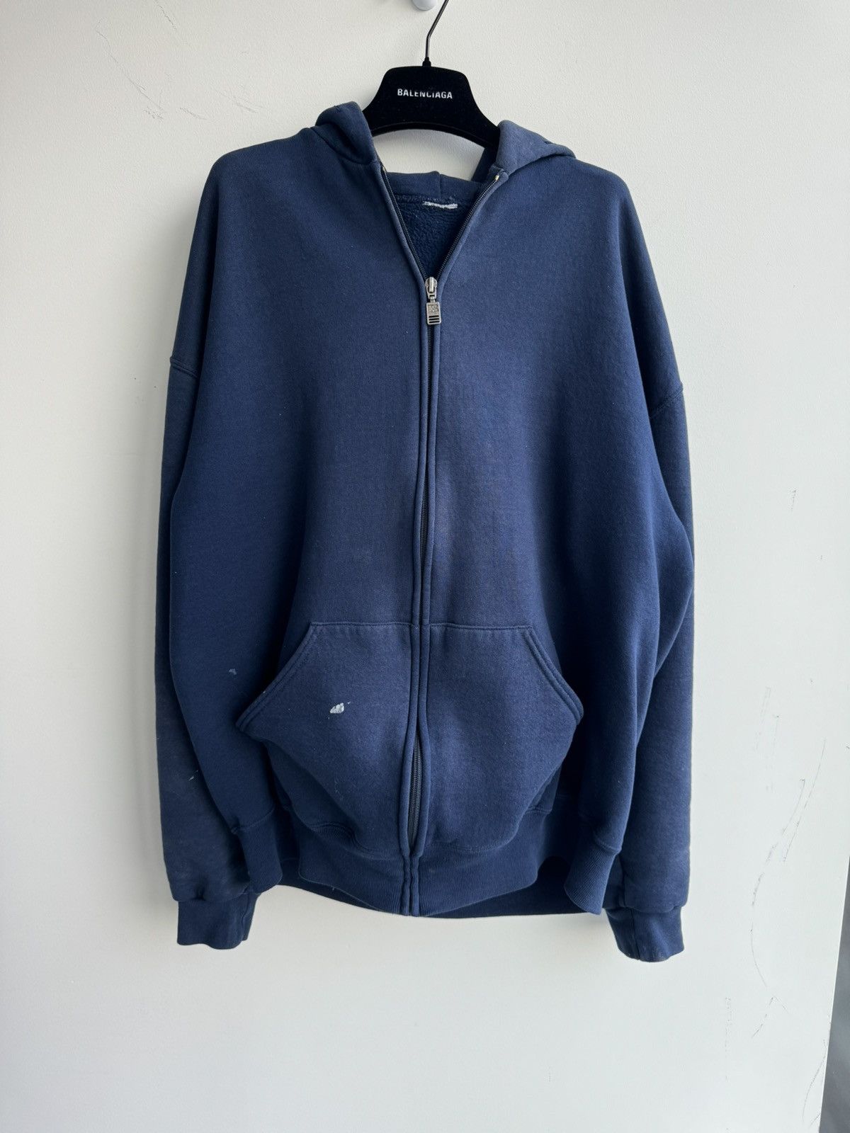 Image of Vintage Faded 90's Hoodie Oversized Cropped Kanye Ye in Navy, Men's (Size XL)