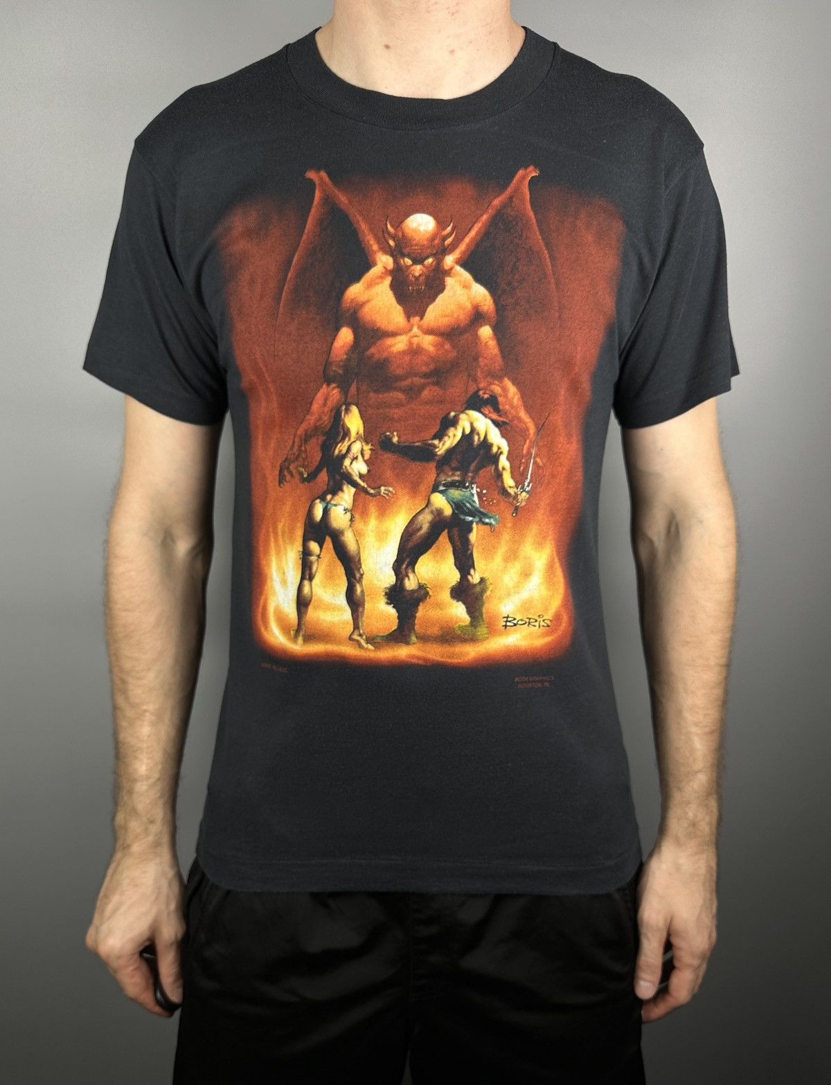 Vintage 80s Vintage Boris Vallejo Demon Devil Art Fantasy T Shirt Size US M / EU 48-50 / 2 - 2 Thumbnail