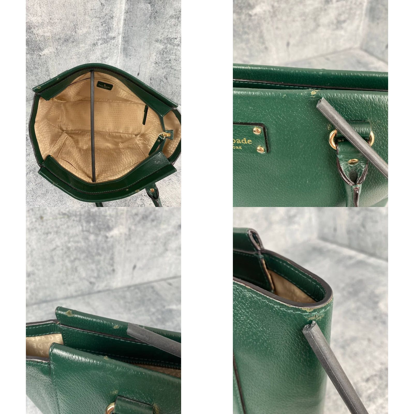 Vintage kate spade new york Handbag Green Double Handles Outdoor Tote Bag Women Kate Spade New York Green Tote Bag with Zipper Adjustable Strap Size ONE SIZE - 8 Thumbnail