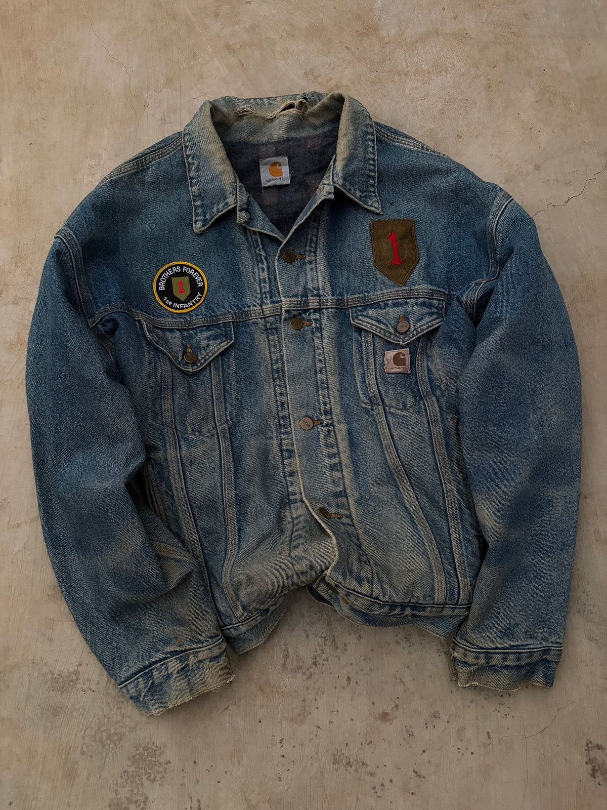 Carhartt Vintage 90s Carhartt Denim Jacket 1st Infantry Size US XL / EU 56 / 4 - 4 Thumbnail