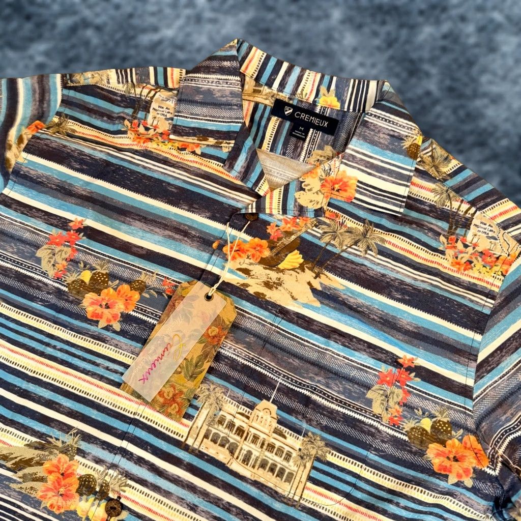 Cremieux Cremieux Martinique Collection Button Up Shirt Mens Medium Blue Multicolor Tropical Striped Hawaiian NWT Size US M / EU 48-50 / 2 - 1 Thumbnail