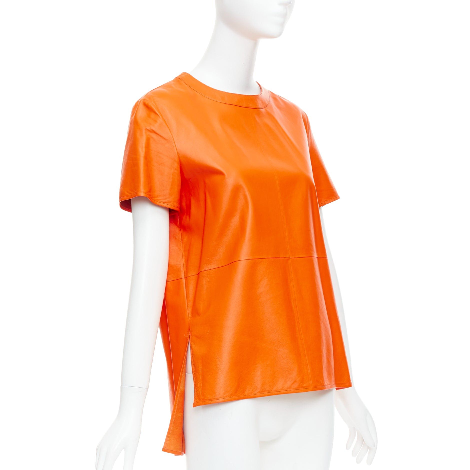 Givenchy GIVENCHY Riccardo Tisci orange lambskin leather hi-low shirt FR36 S Size S / US 4 / IT 40 - 1 Thumbnail