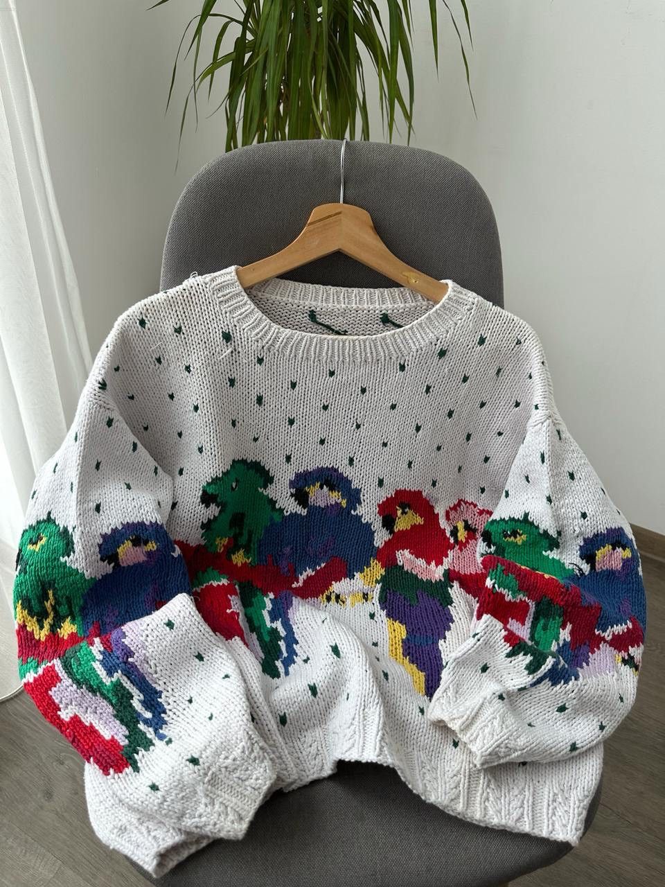 Handmade × Japanese Brand × Vintage Vintage Japanese Rare White Knit Parrot Handicrafts Sweater Size S / US 4 / IT 40 - 17 Thumbnail