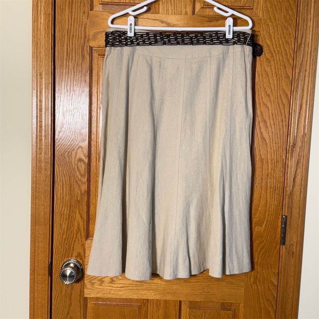 Other Dressbarn Women's Beige Midi Linen Flare Skirt with Woven B Size 34" / US 12 / IT 48 - 2 Thumbnail