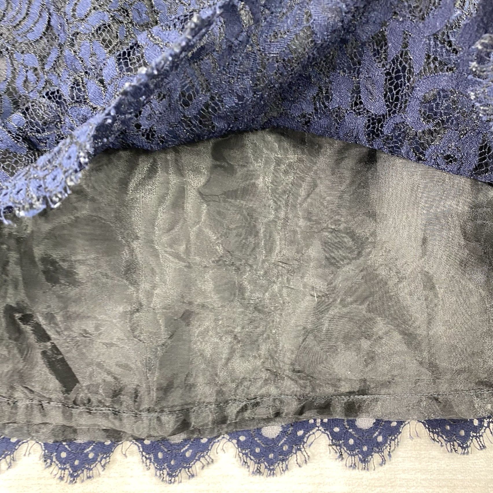 J.Crew J.CREW Mini Skirt Navy Blue Lace Overlay Lined Side Zip Floral Scalloped 2 Womens Skirt Summer Bohemian Fashion Size 26" / US 2 / IT 38 - 2 Thumbnail