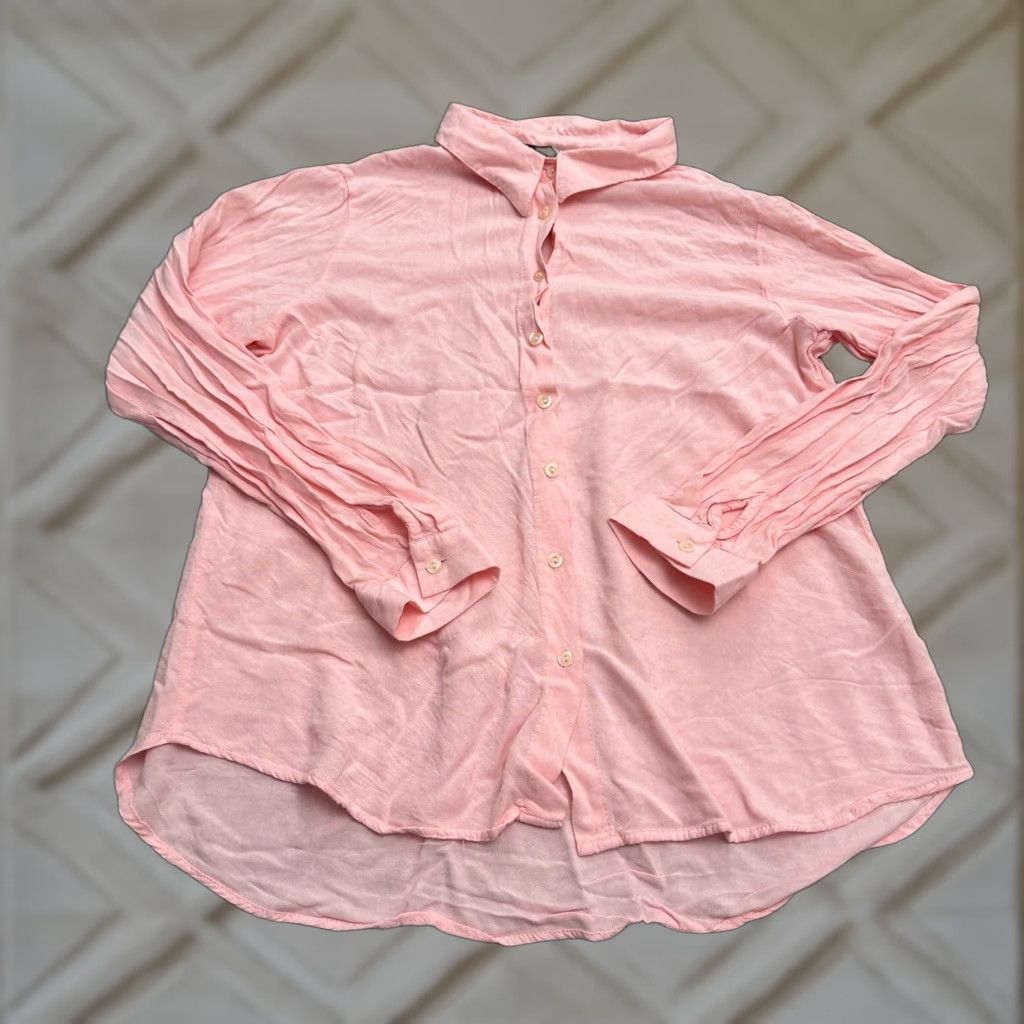 Vintage VINTAGE Big Dart Button-Up Shirt Womens 8 Peach Long Sleeve Knit Rayon Casual Top 90s Designer Womens Size M / US 6-8 / IT 42-44 - 1 Thumbnail