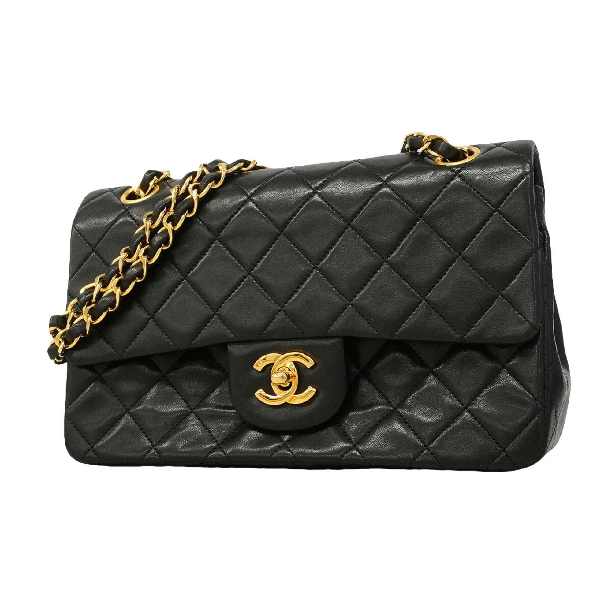 Chanel Matelassé Shoulder Bag, Double Flap, Chain, Lambskin, Black, Women's, Women's