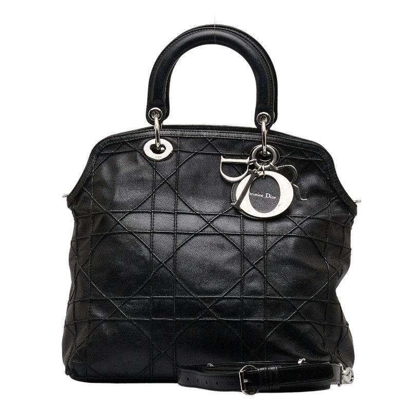 image of Dior Granville Cannage Handbag Shoulder Bag Lambskin Black, Women's