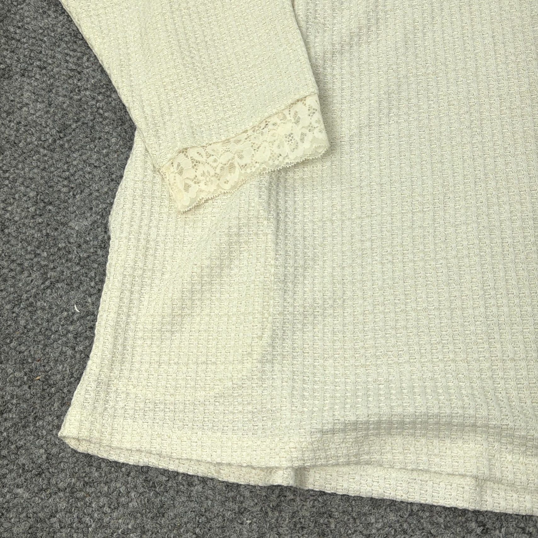 Vintage LOGO Lori Goldstein Shirt Womens 5X White Lace Trim Waffle Knit Long Sleeve Top Size XXL / US 16-18 / IT 52-54 - 5 Thumbnail