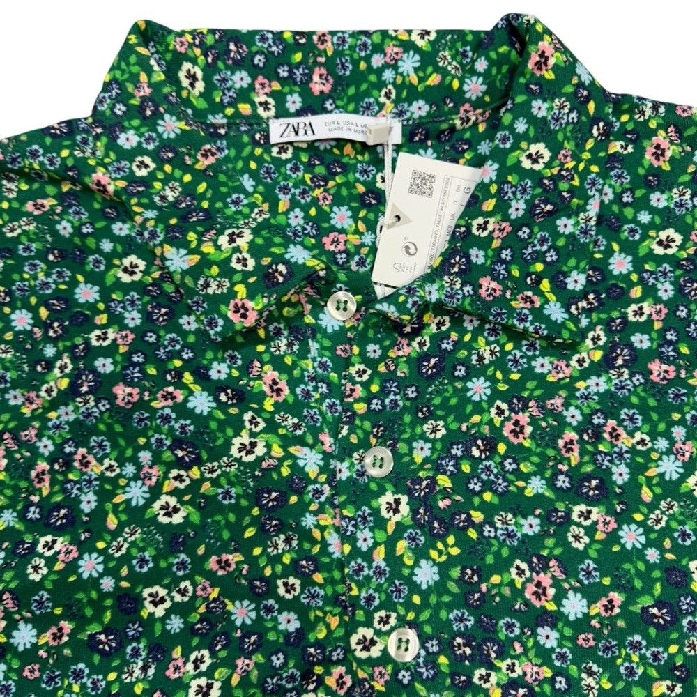 Zara NWT New Zara Cotton Floral Green Polo Shirt Size L Size L / US 10 / IT 46 - 6 Thumbnail