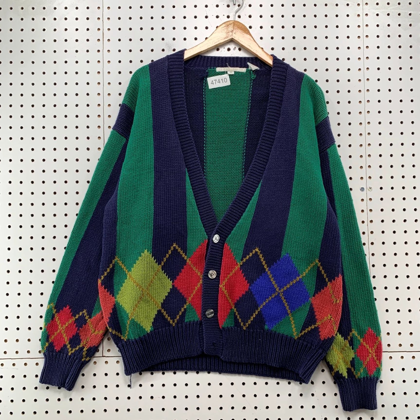 Perry Ellis Vintage Perry Ellis Cardigan Sweater Mens M Blue Green Argyle Golf 90s Size US M / EU 48-50 / 2 - 2 Thumbnail