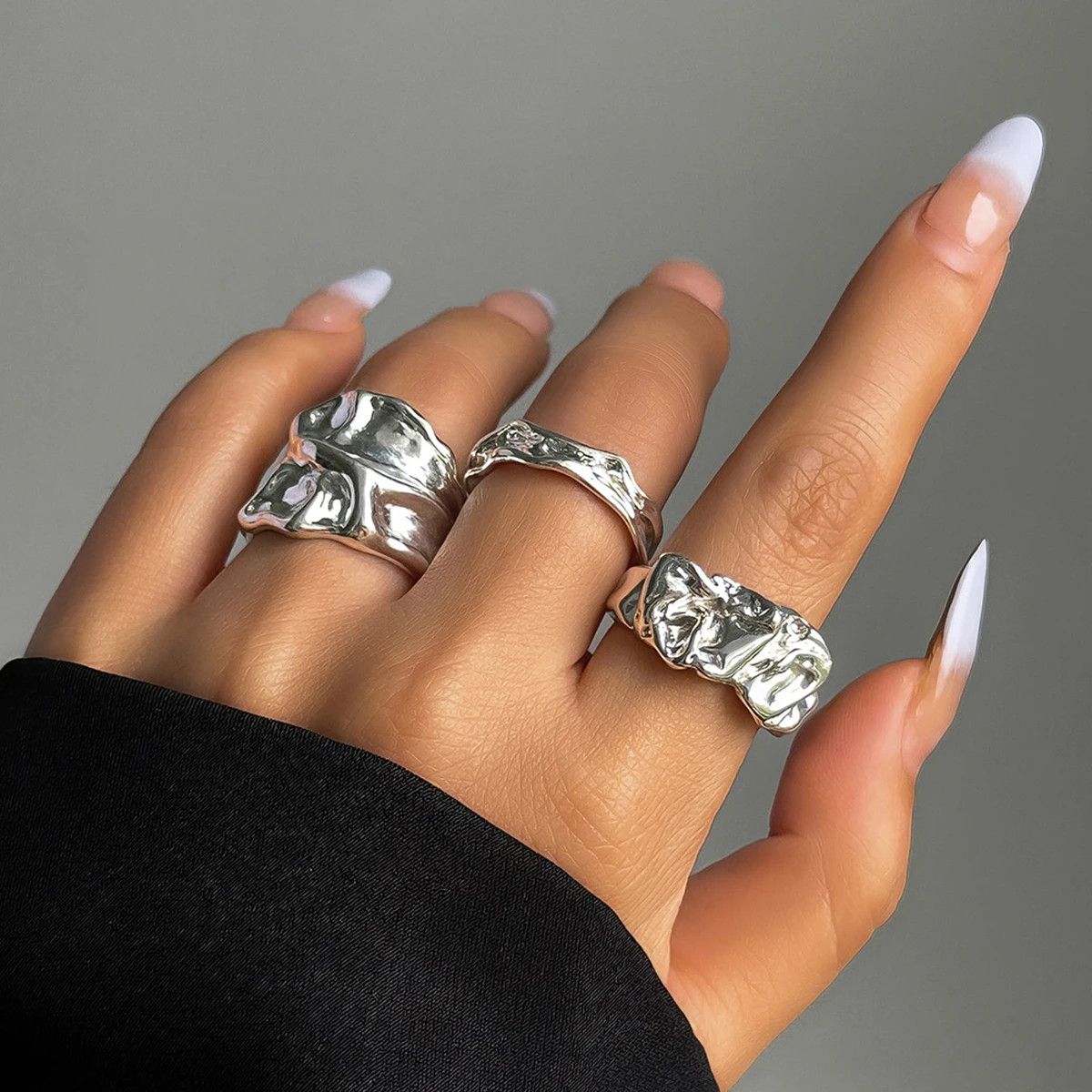 Other 3Pcs Vintage Irregular Pleated Open Ring Size ONE SIZE - 1 Thumbnail