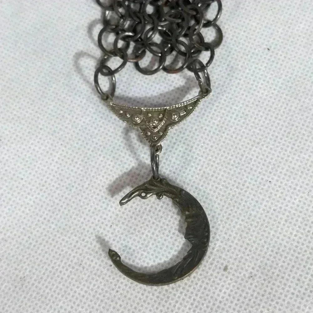 Vintage One of a kind Chainmail Crescent Moon Necklace barrel clasp Size ONE SIZE - 3 Thumbnail