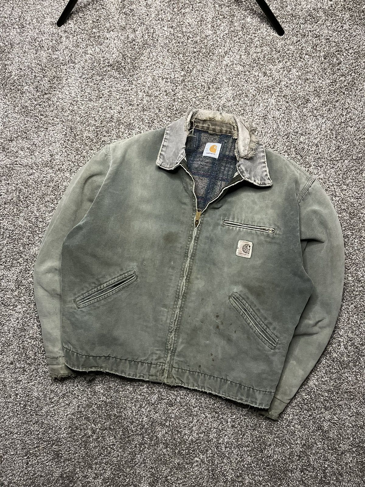 Vintage 🥑 Vintage 90s Carhartt Sunfaded Green Detroit Jacket