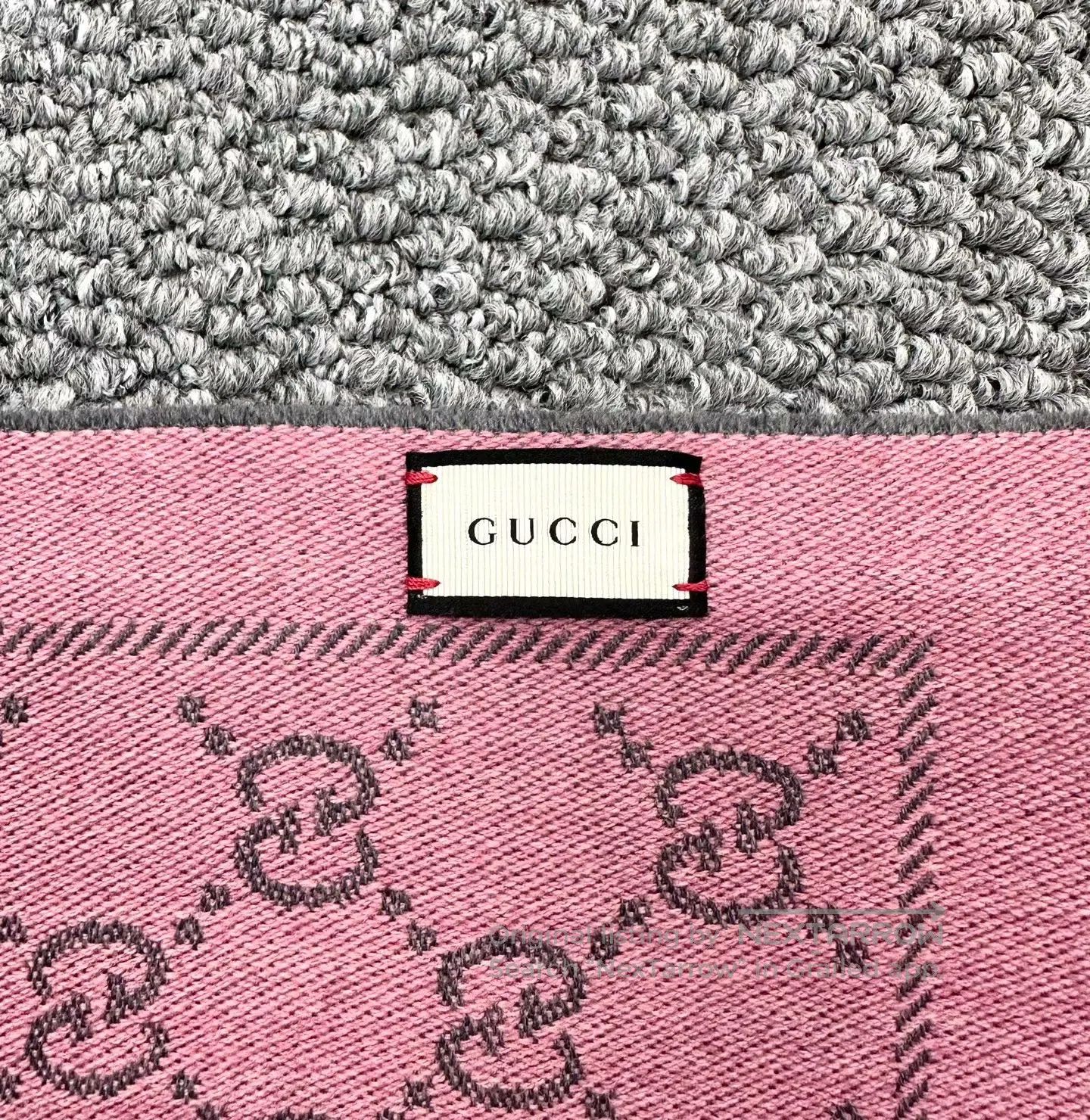Gucci Guicci Gray-pink double-sided full print logo fringed wool Size ONE SIZE - 4 Thumbnail