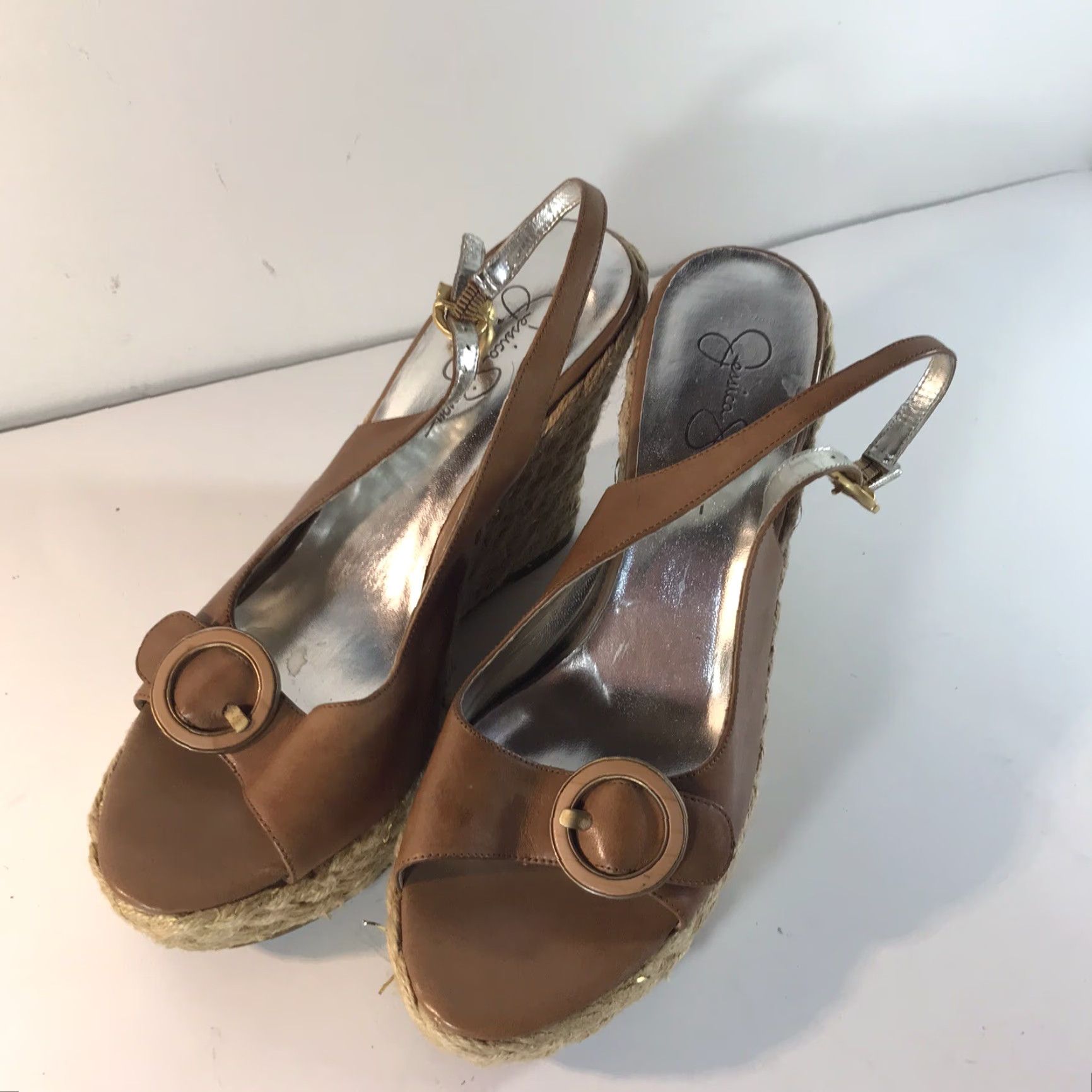 Jessica Simpson Jessica Simpson Gauma Brown Leather Slingback Wedge Slides Womens Size 10B 5in Ultra High Size US 10 / IT 40 - 2 Thumbnail