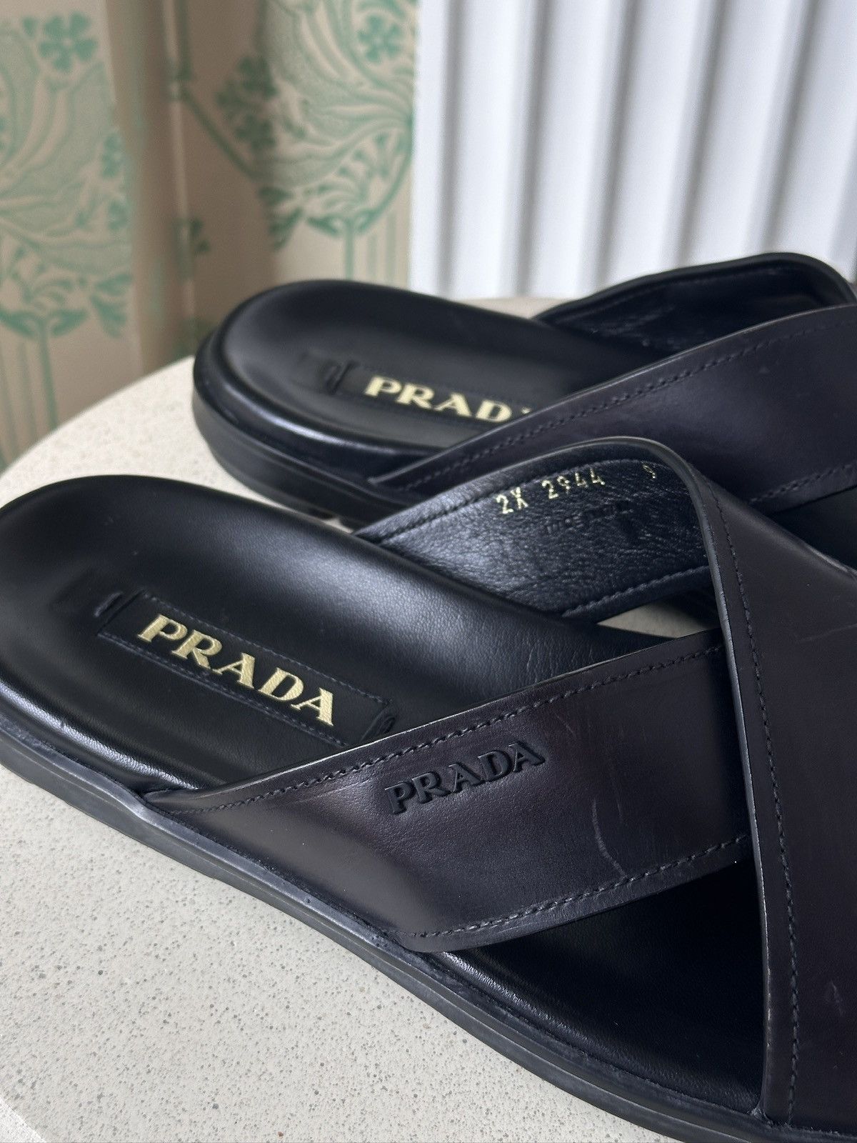 Prada RPADA Sandals Saffiano Leather Black Size: US 9/ EU 43 Size US 9 / EU 42 - 12 Thumbnail