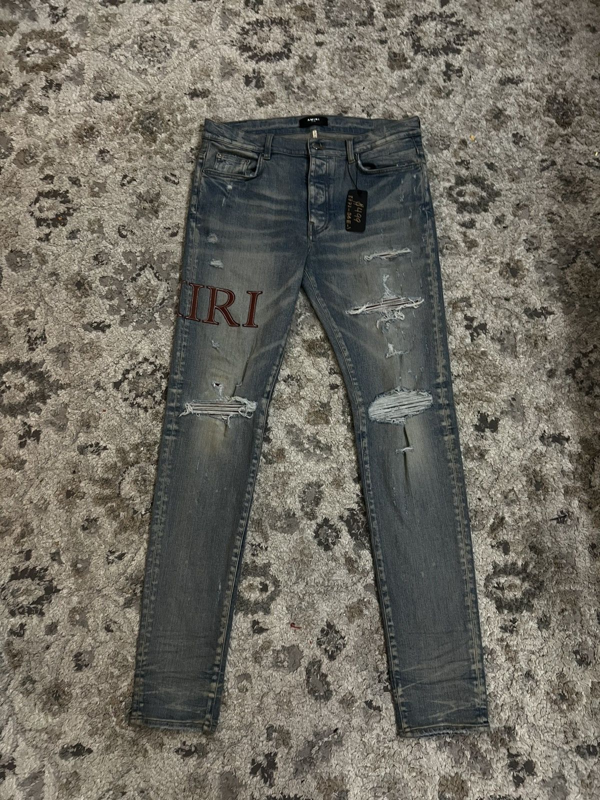 Amiri Amiri MX1 Distressed Blue Denim Jeans Thigh Patch –Size 38 . Size US 38 / EU 54 - 1 Thumbnail