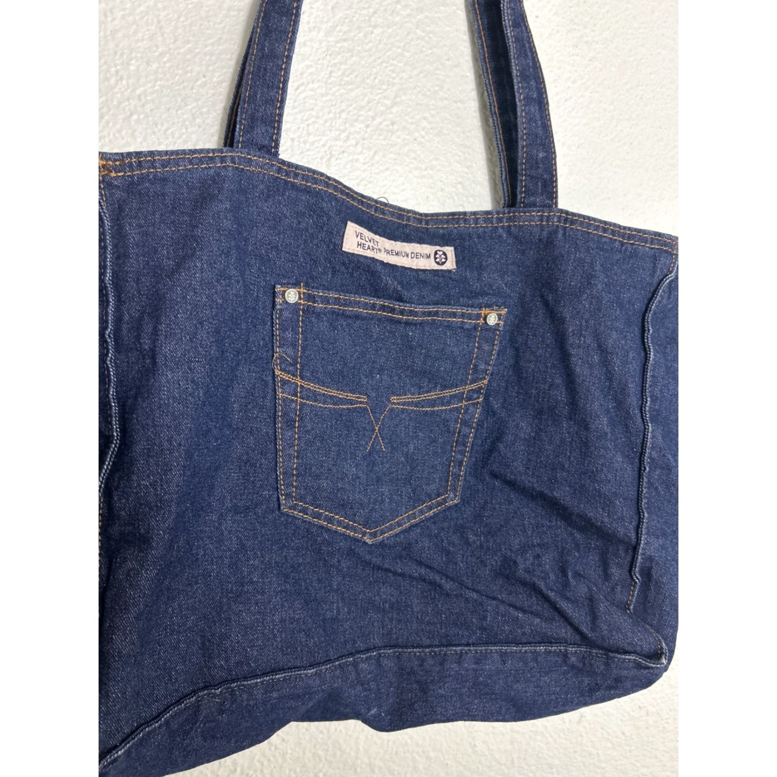 Velvet VINTAGE Velvet Heart Premium Denim Double Handle Tote Bag Dark Wash 16x13x5 Size ONE SIZE - 3 Thumbnail