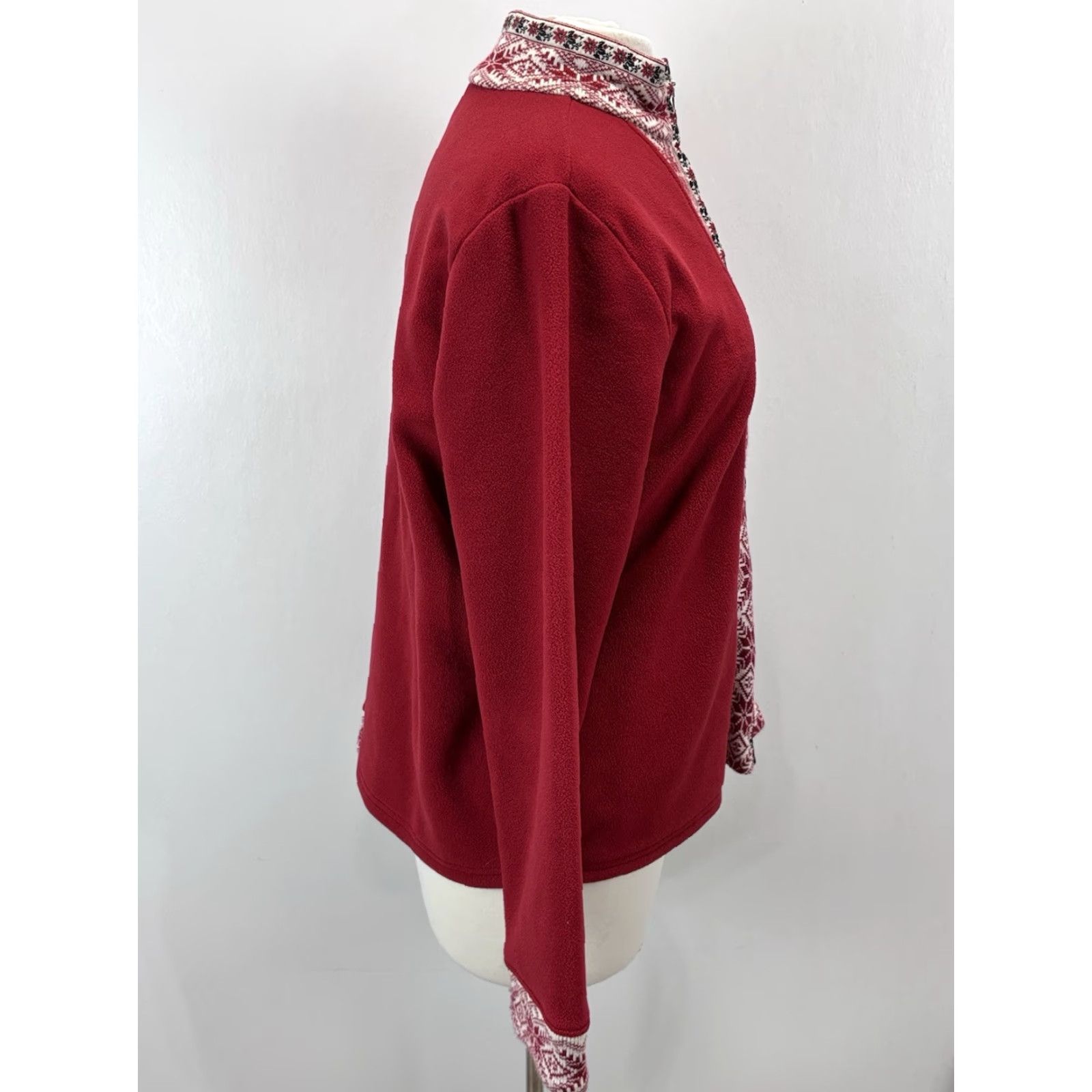 Vintage L.L. Bean Fair Isle Fleece Jacket Sz Large Women’s Red Full Zip Nordic Pockets Size L / US 10 / IT 46 - 4 Thumbnail