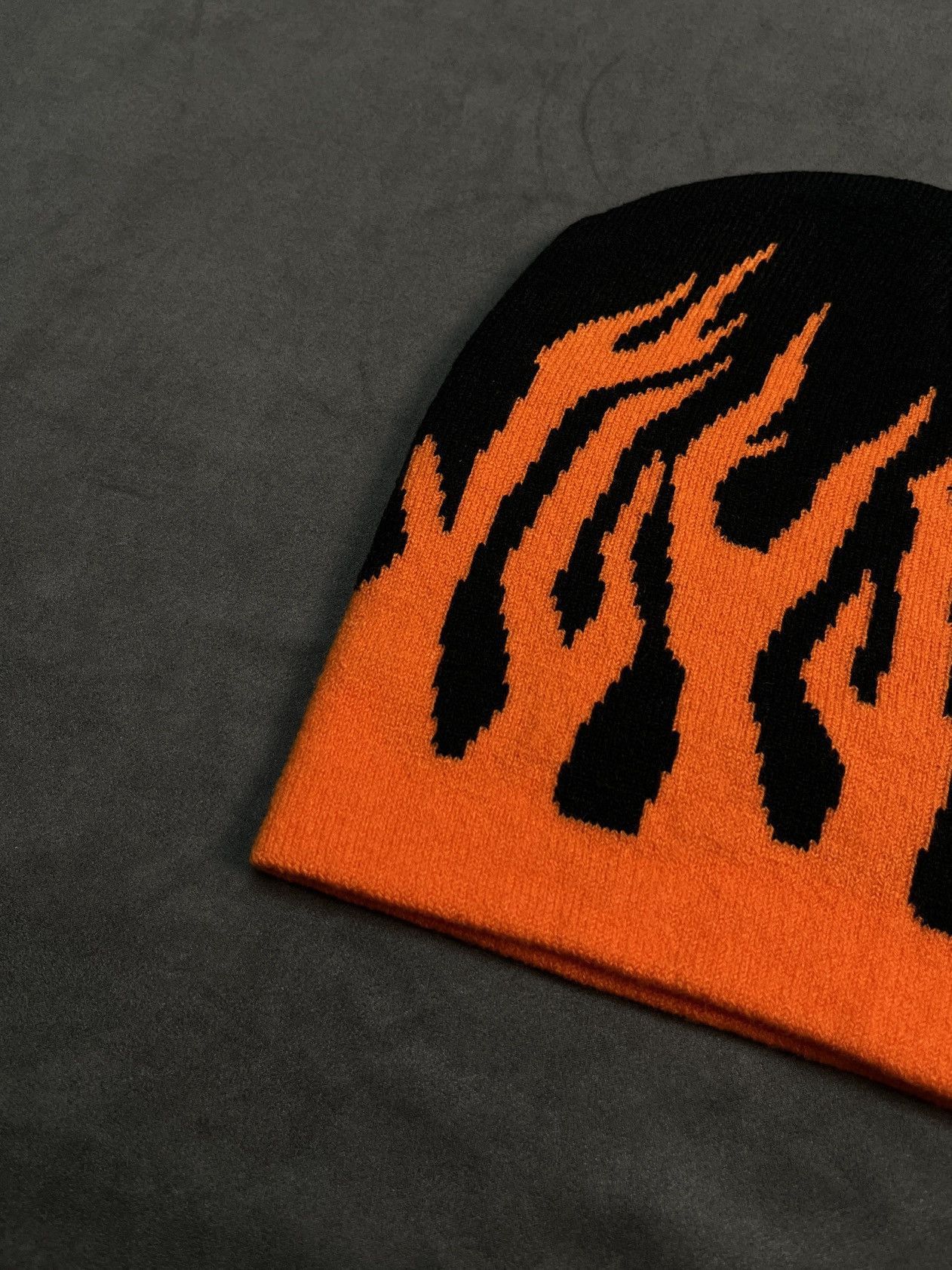 Japanese Brand Y2k Vintage Orange Flame Jacquard No Cuff Beanie Hats OS Size ONE SIZE - 2 Thumbnail
