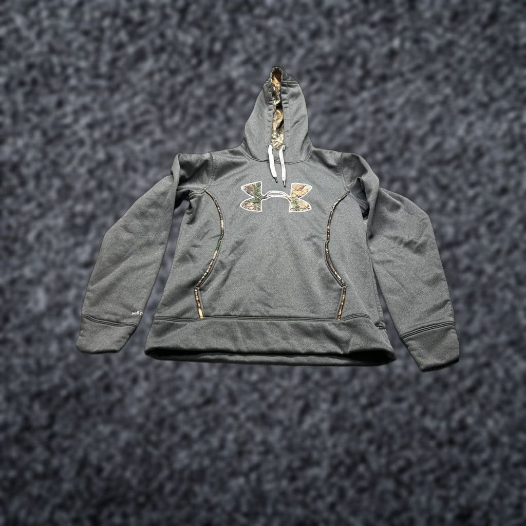 Realtree Under Armour Storm Hoodie Mens Small Gray Realtree Camo Heather Pullover Hooded Pockets Regular Short Sleeve? Size US S / EU 44-46 / 1 - 1 Thumbnail