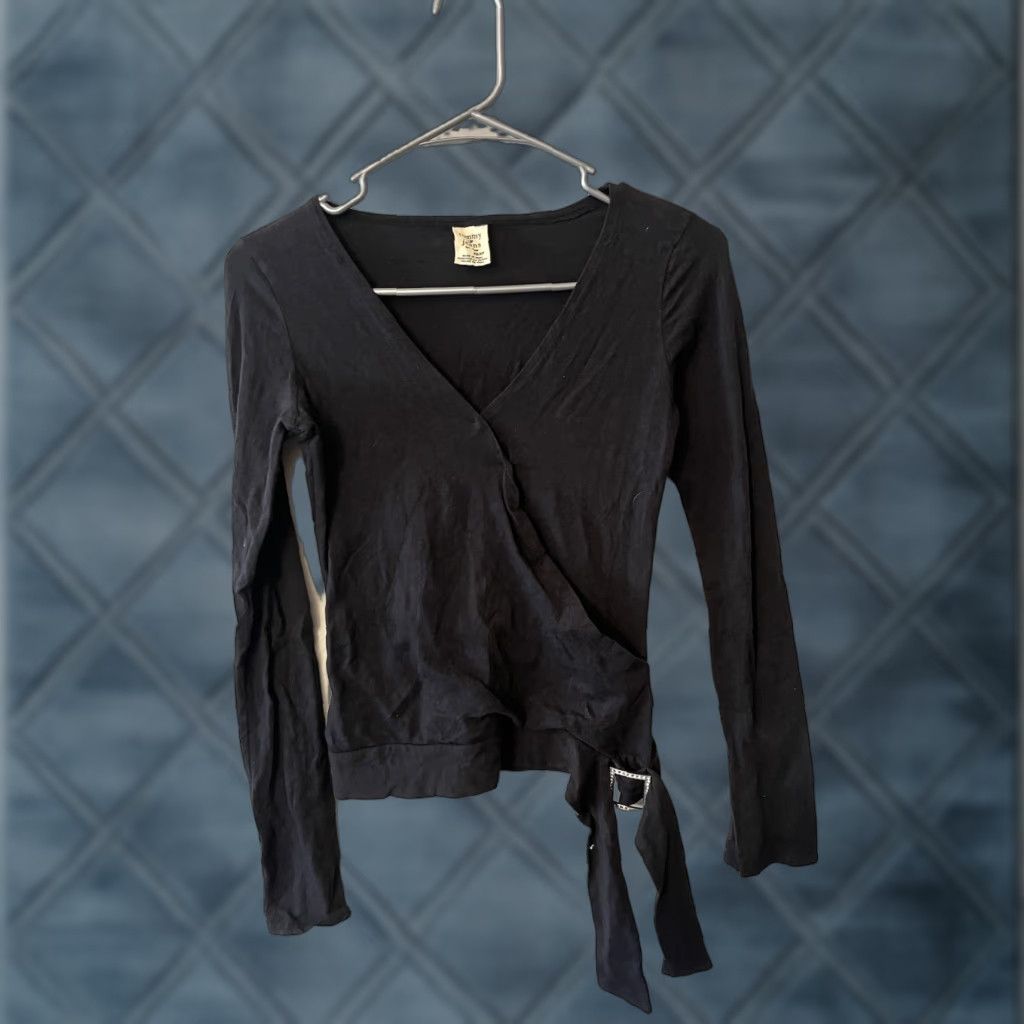 Tommy Hilfiger Tommy Jeans Womens Black V Neck Long Sleeve Cross Front Knit Cotton Size XS / US 0-2 / IT 36-38 - 1 Thumbnail