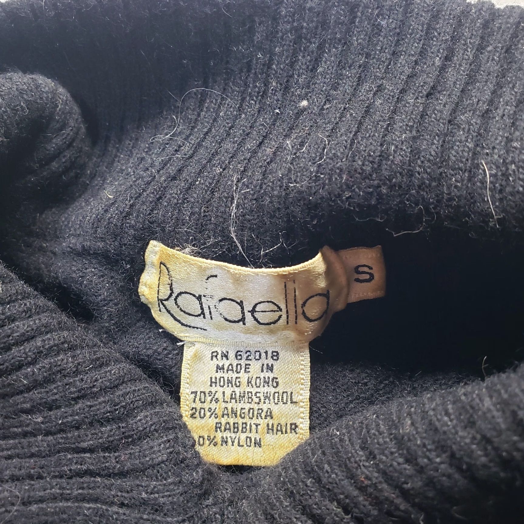 Vintage Rafaella Sweater Black Turtleneck Adult Women's S Small Winter 80s Designer Angora Rabbit Hair Lambs Wool Pullover Knits Size S / US 4 / IT 40 - 3 Thumbnail