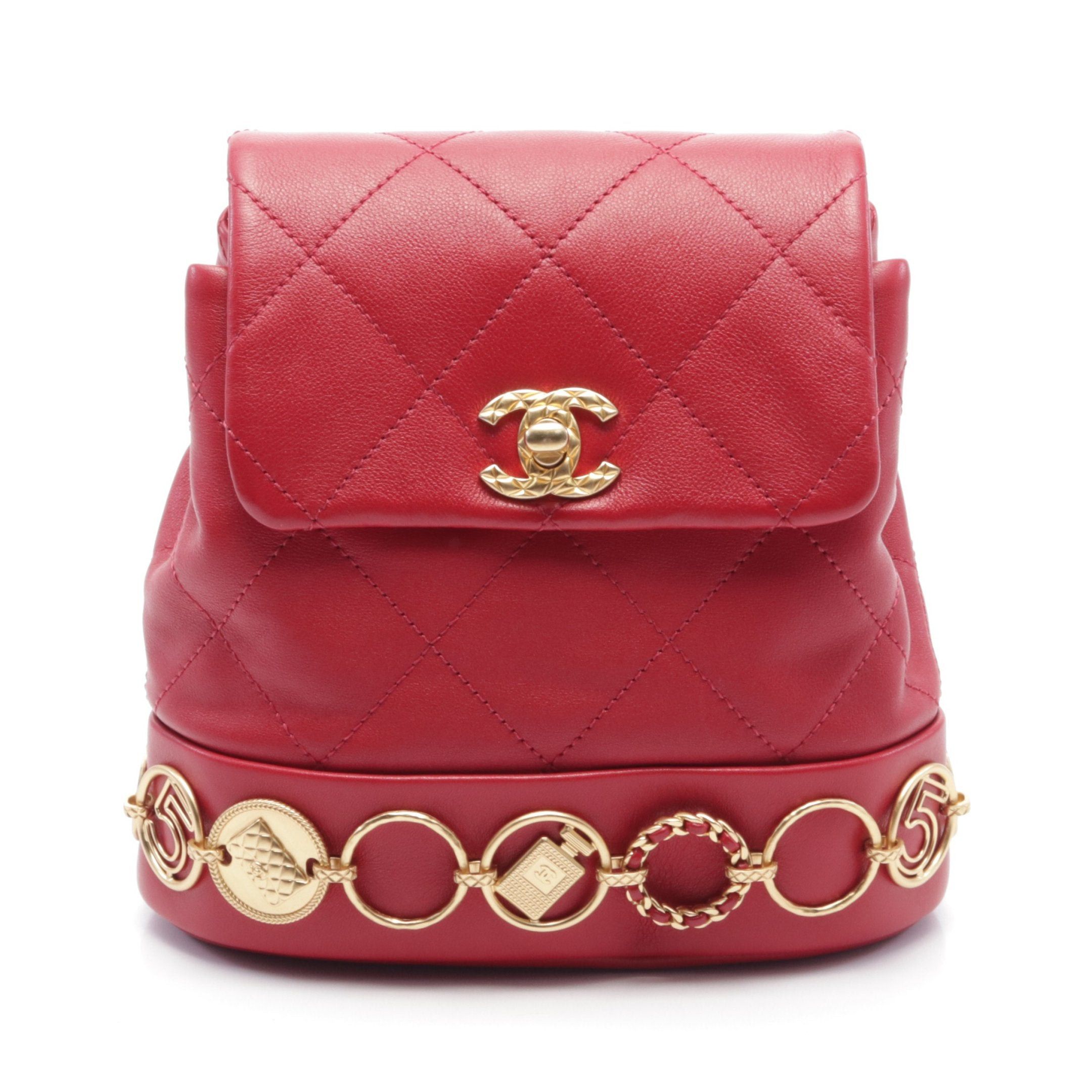 Chanel Matelasse Small Chain Backpack Rucksack Lambskin Red Gold Hardware