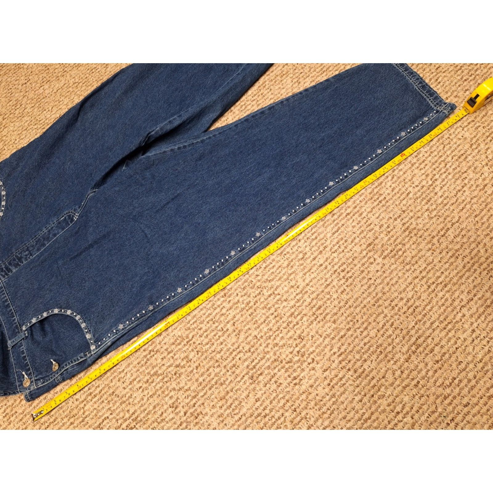Denime VINTAGE Revolt Denim Overalls One-Piece Women 18 Blue 90s Floral Striped Sleeveless Workwear Size 40" / US 18 - 5 Thumbnail